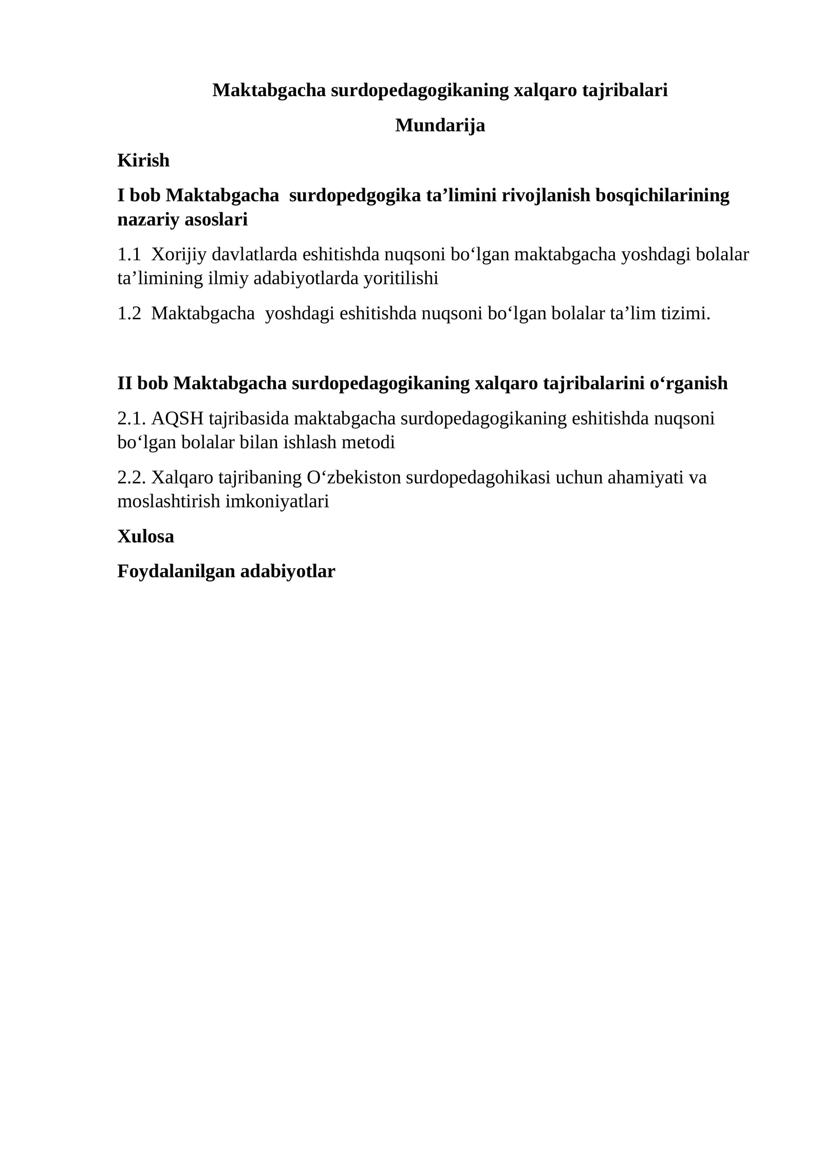 Maktabgacha surdopedagogikaning xalqaro tajribalari