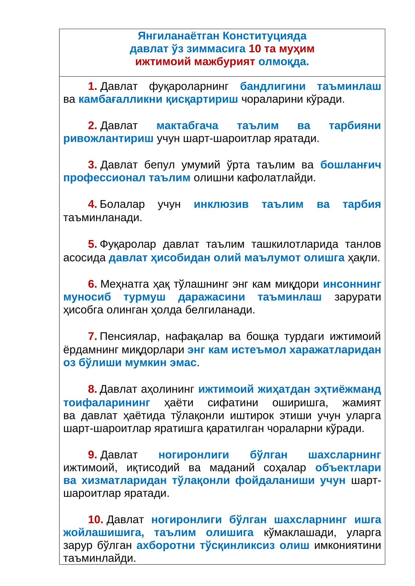Янгиланаётган Конституцияда давлатнинг ижтимоий мажбуриятлари