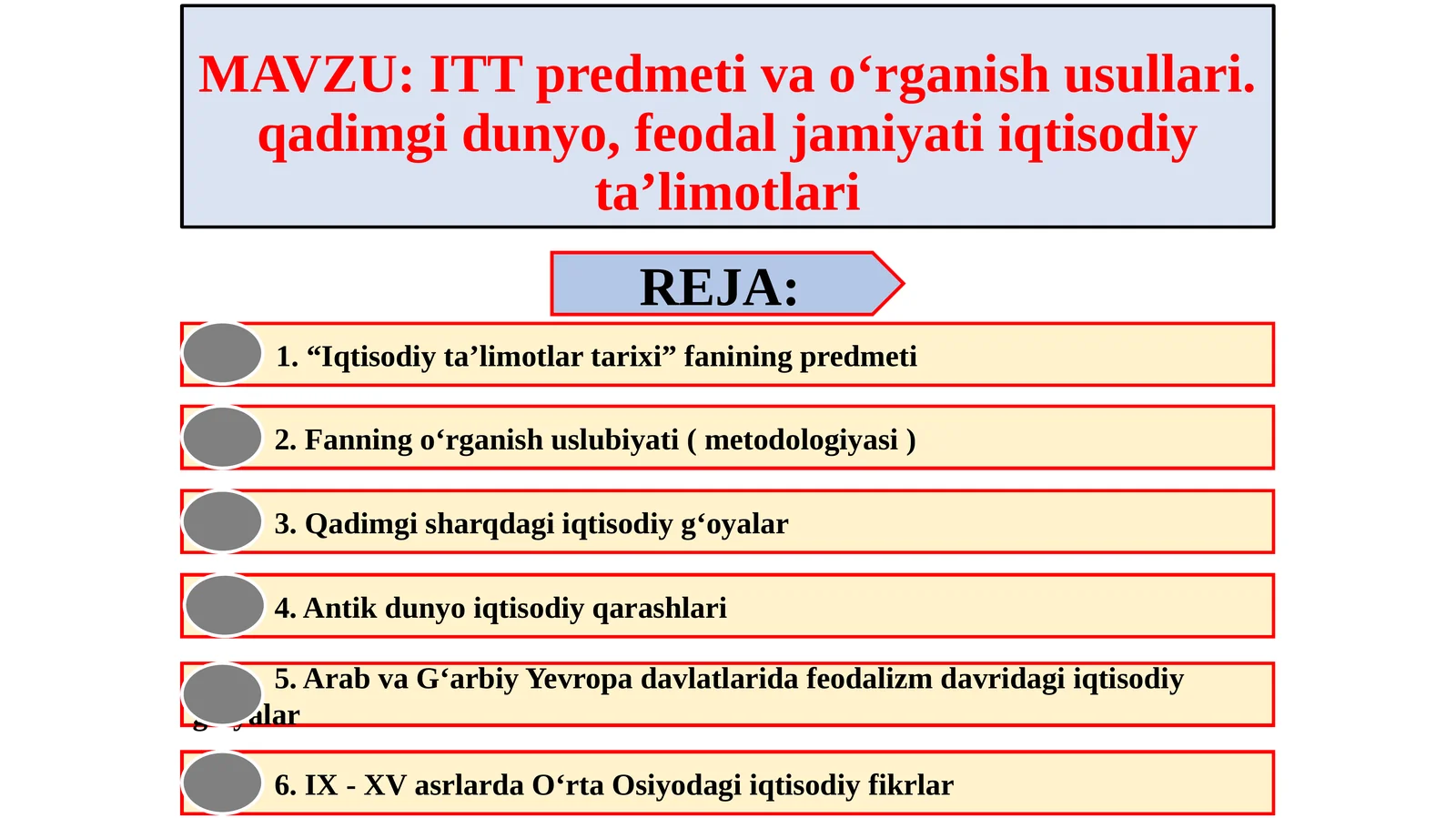 ITT predmeti va o‘rganish usullari.qadimgi dunyo,feodal jamiyati iqtisodiy ta’limotlari