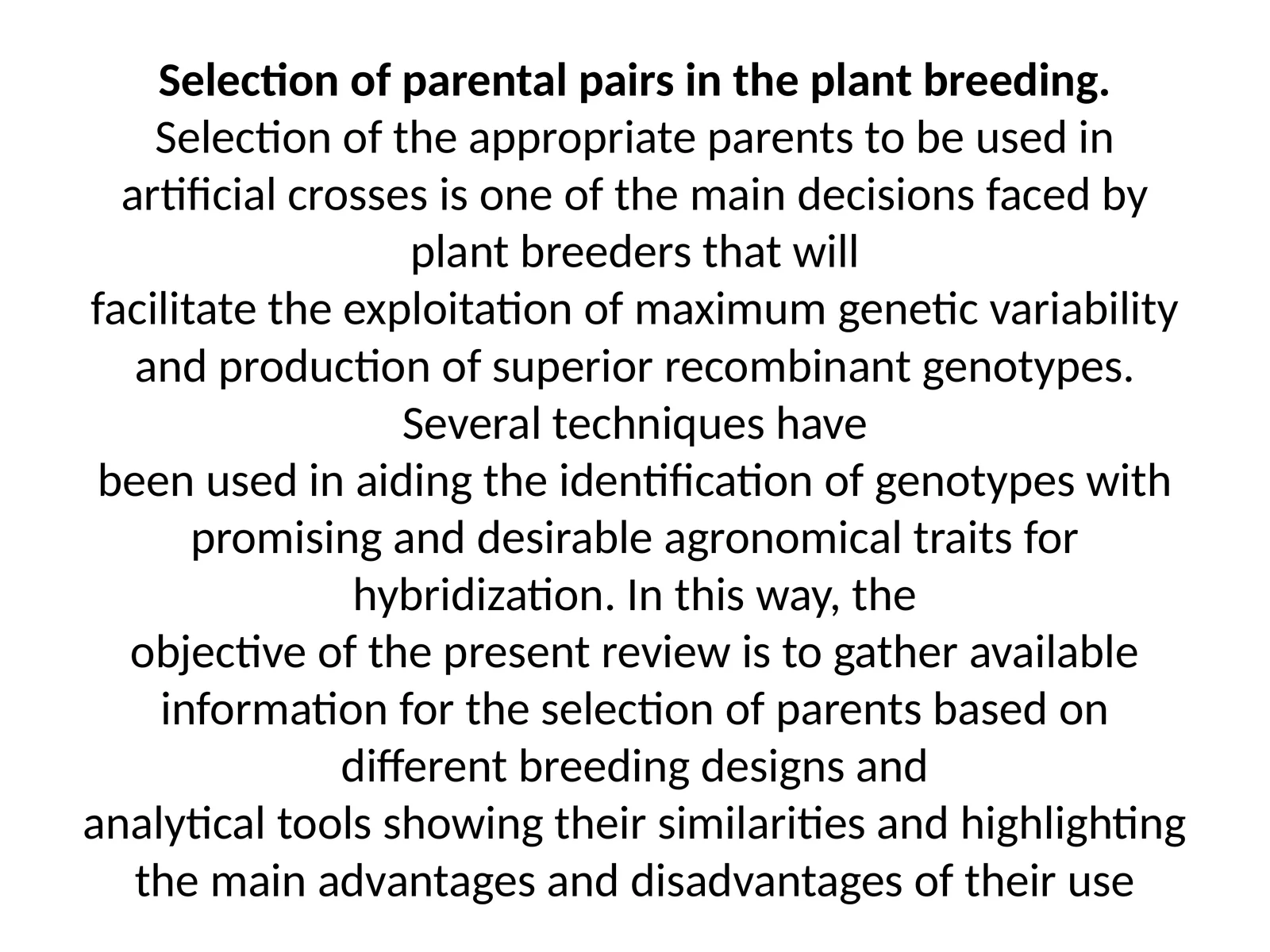 Selection of parental pairs in the plant breeding