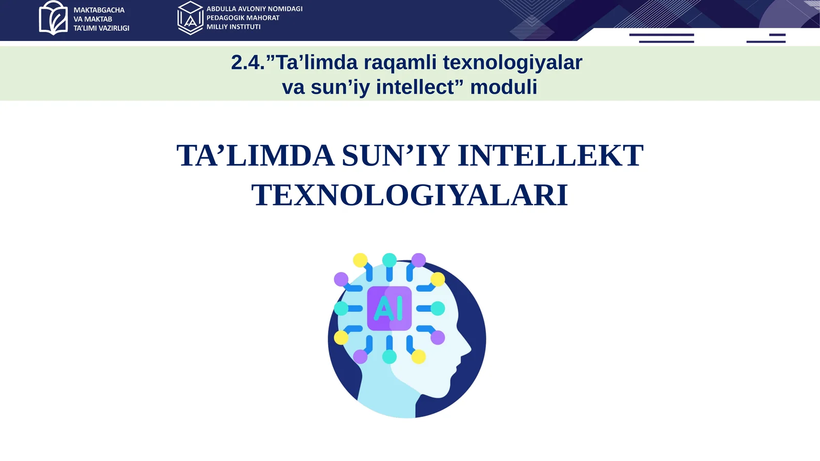 TA’LIMDA SUN’IY INTELLEKT TEXNOLOGIYALARI
