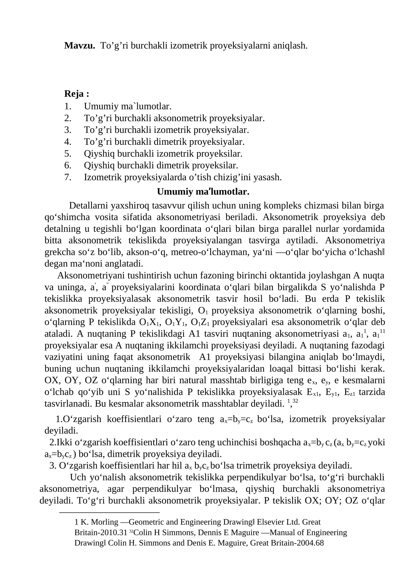 To’g’ri burchakli izometrik proyeksiyalarni aniqlash