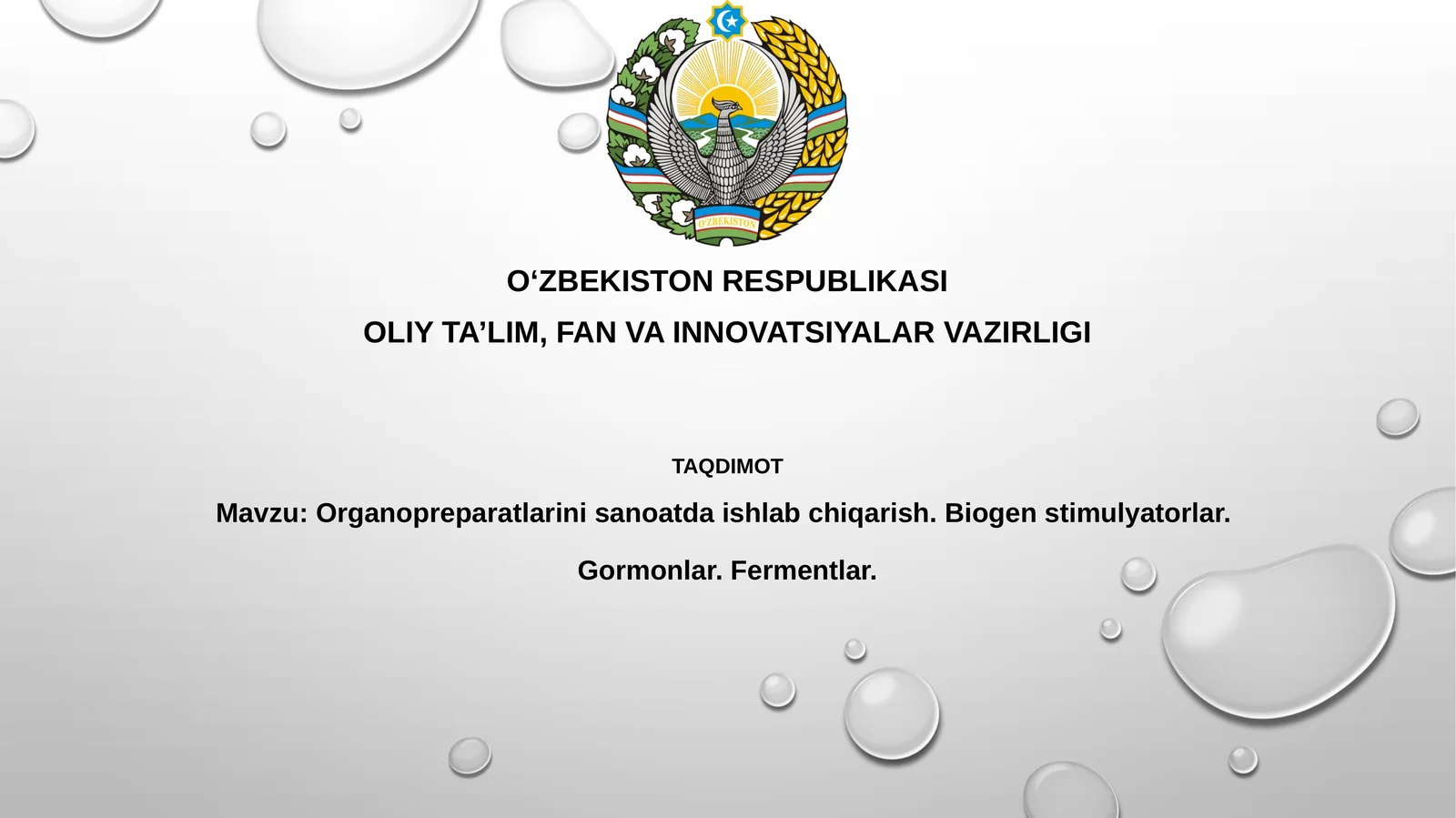 Organopreparatlarni sanoatda ishlabchiqarish. Biogen stimulyatorlar. Gormonlar. Fermentlar