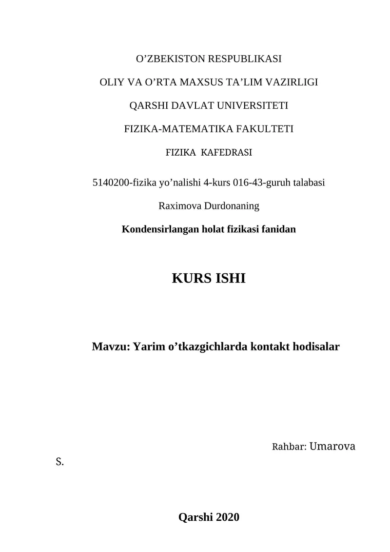 Yarim o’tkazgichlarda kontakt hodisalar