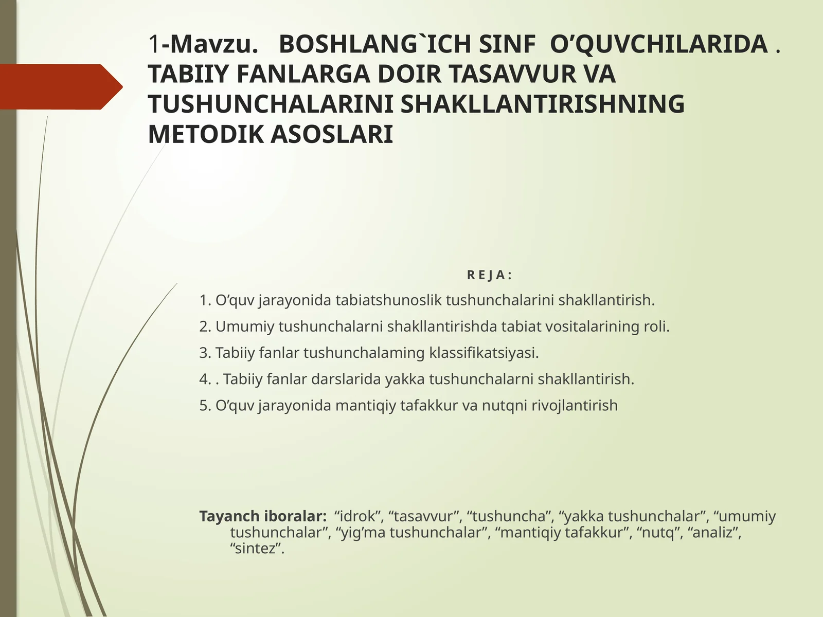 BOSHLANG`ICH SINF O’QUVCHILARIDA.TABIIY FANLARGA DOIR TASAVVUR VA TUSHUNCHALARINI SHAKLLANTIRISHNING METODIK ASOSLARI