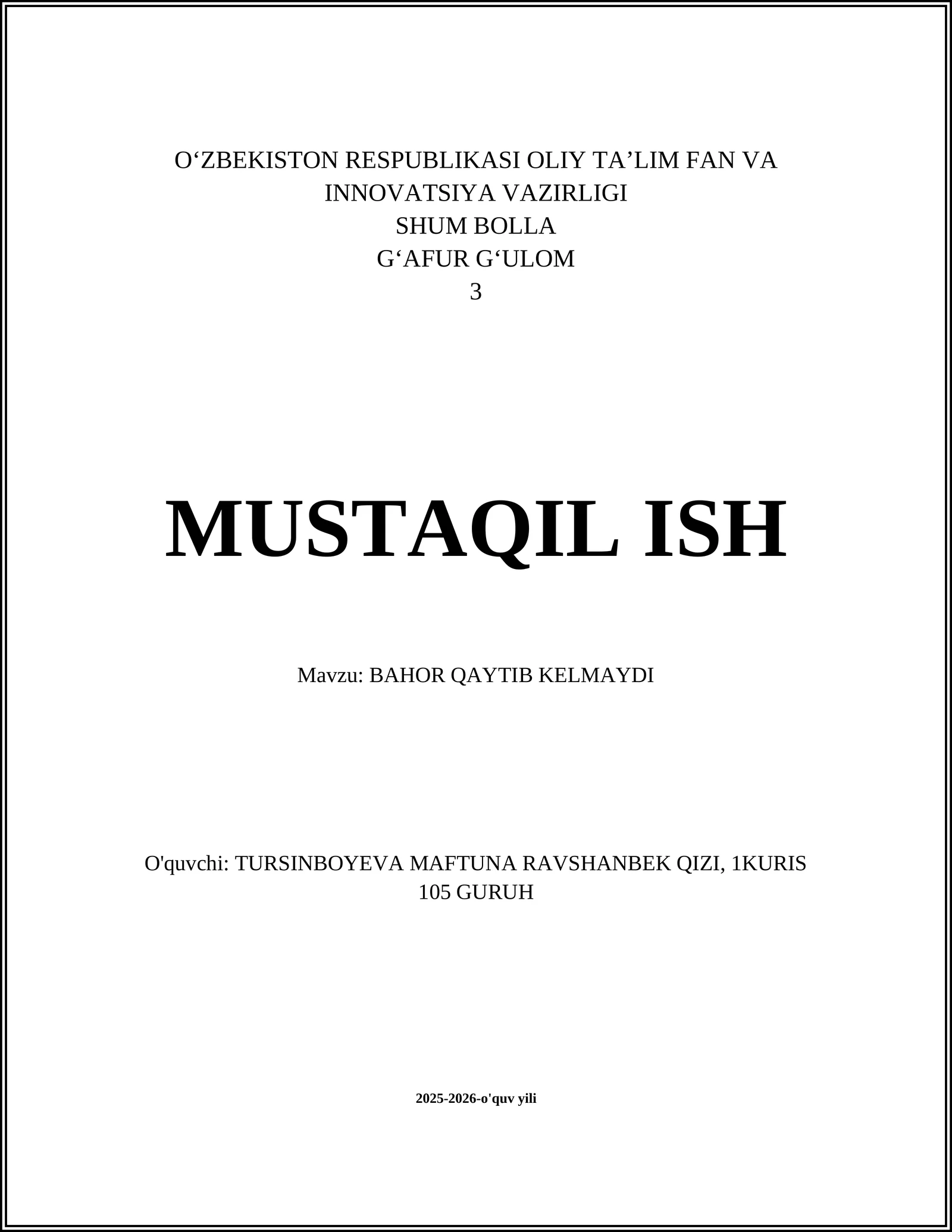 BAHOR QAYTIB KELMAYDI