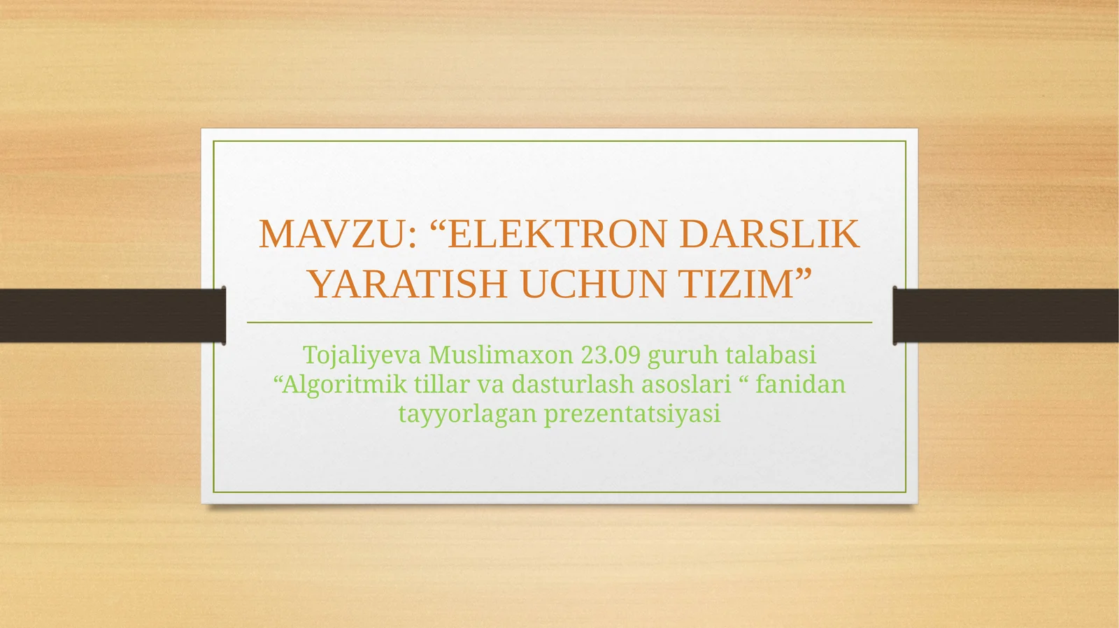 ELEKTRON DARSLIK YARATISH UCHUN TIZIM
