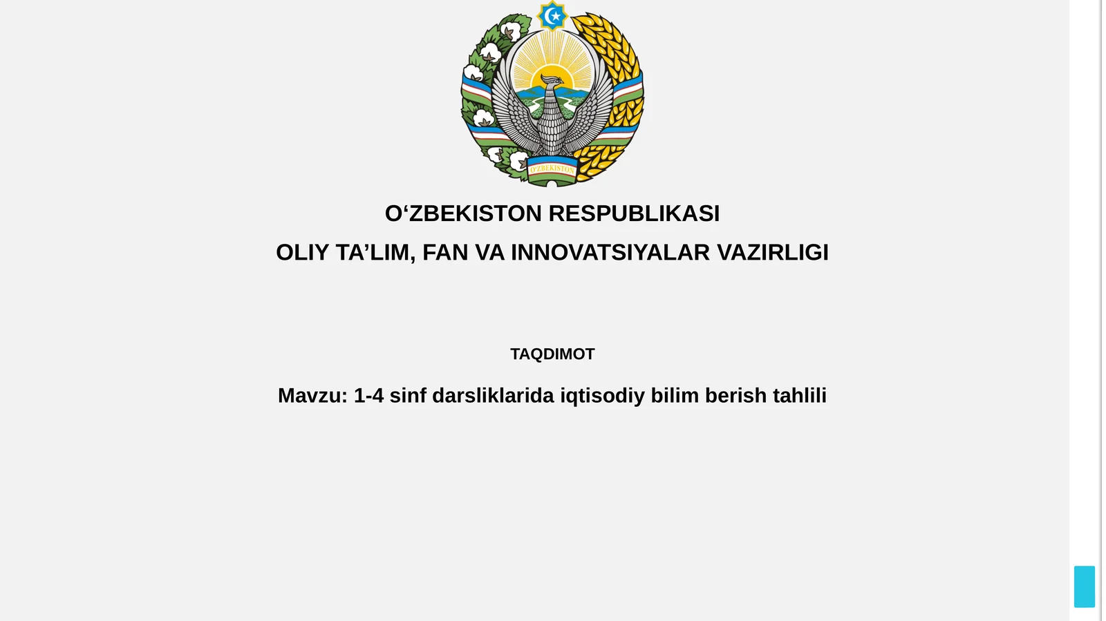 1-4 sinf darsliklarida iqtisodiy bilim berish tahlili