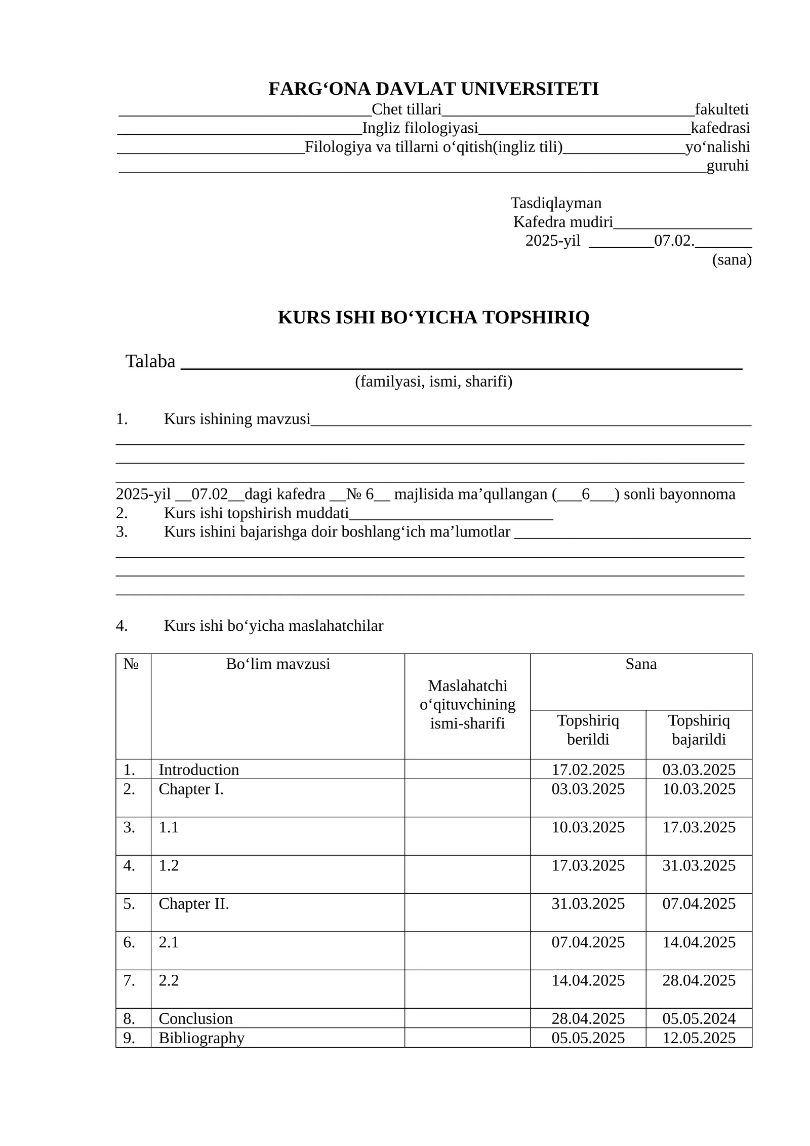 Filologiya va tillarni o'qitish(ingliz tili) kurs ishi