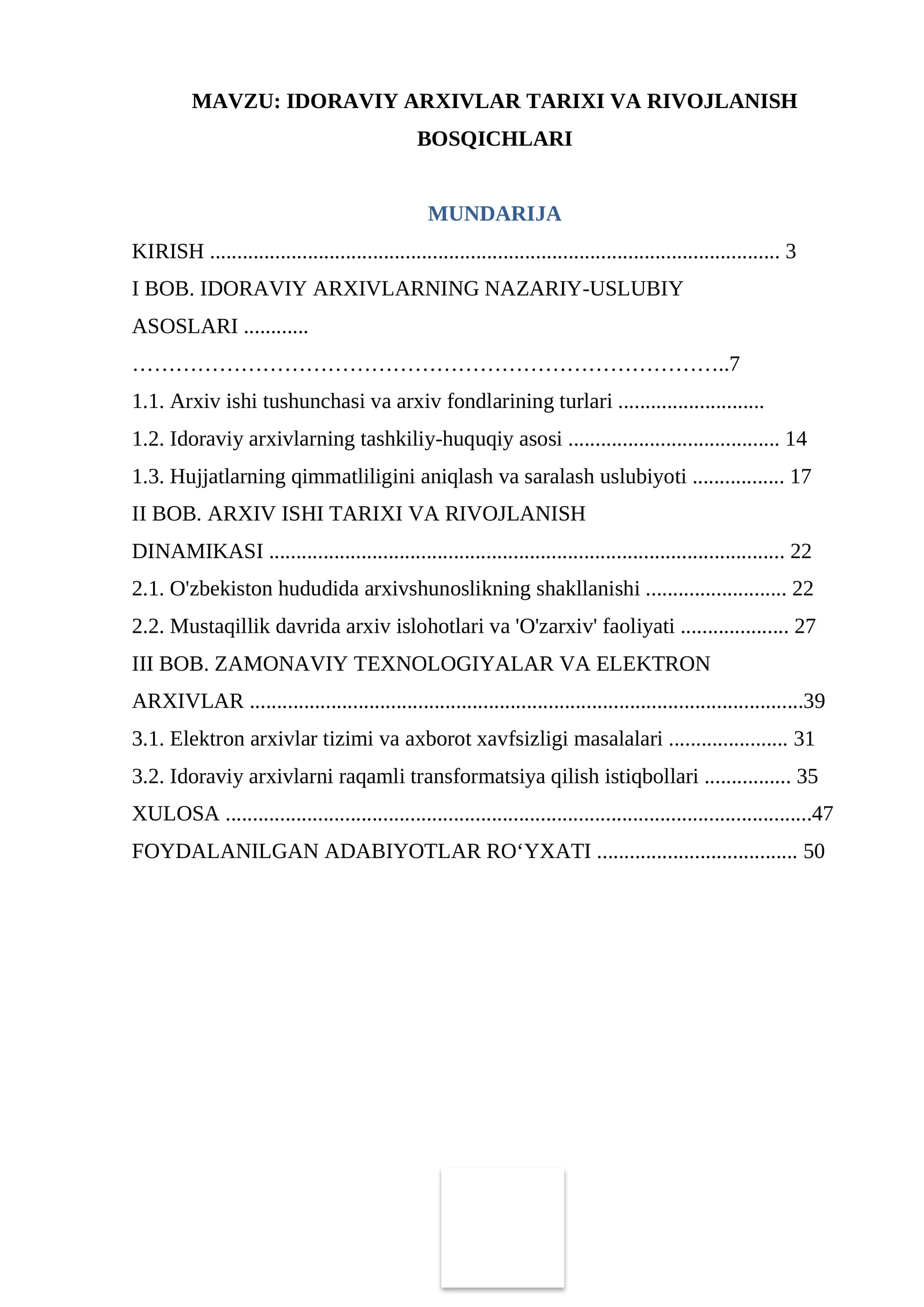 IDORAVIY ARXIVLAR TARIXI VA RIVOJLANISH BOSQICHLARI