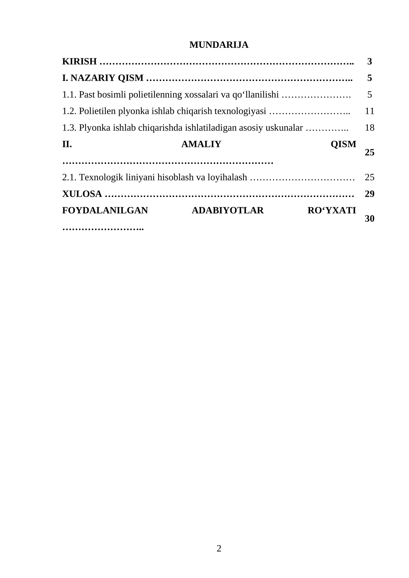 Ish unumdorligini 4200 t/yil boʻlgan past bosimda olingan PE dan plyonka ishlab chiqaradigan texnologik liniyasini loyihalash