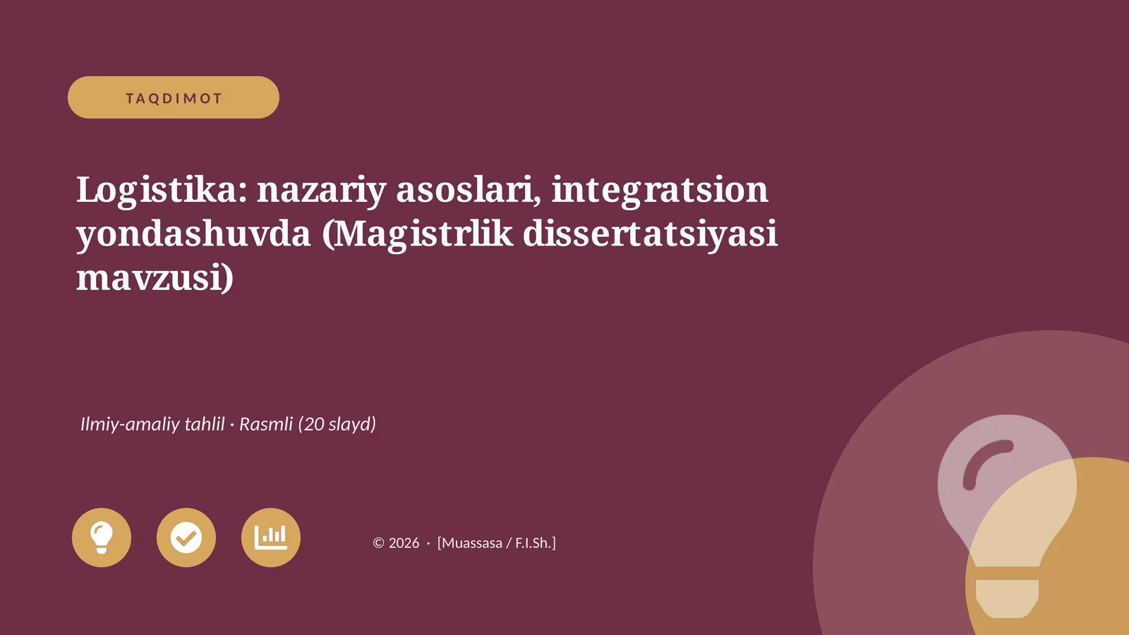 Logistika: nazariy asoslari, integratsion yondashuvda (Magistrlik dissertatsiyasi mavzusi)