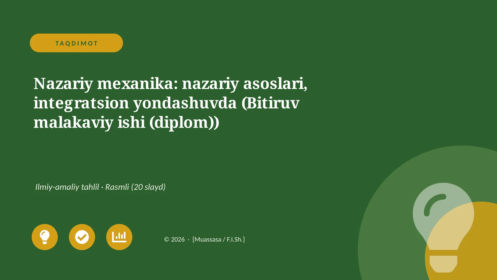 Nazariy mexanika: nazariy asoslari, integratsion yondashuvda (Bitiruv malakaviy ishi (diplom))