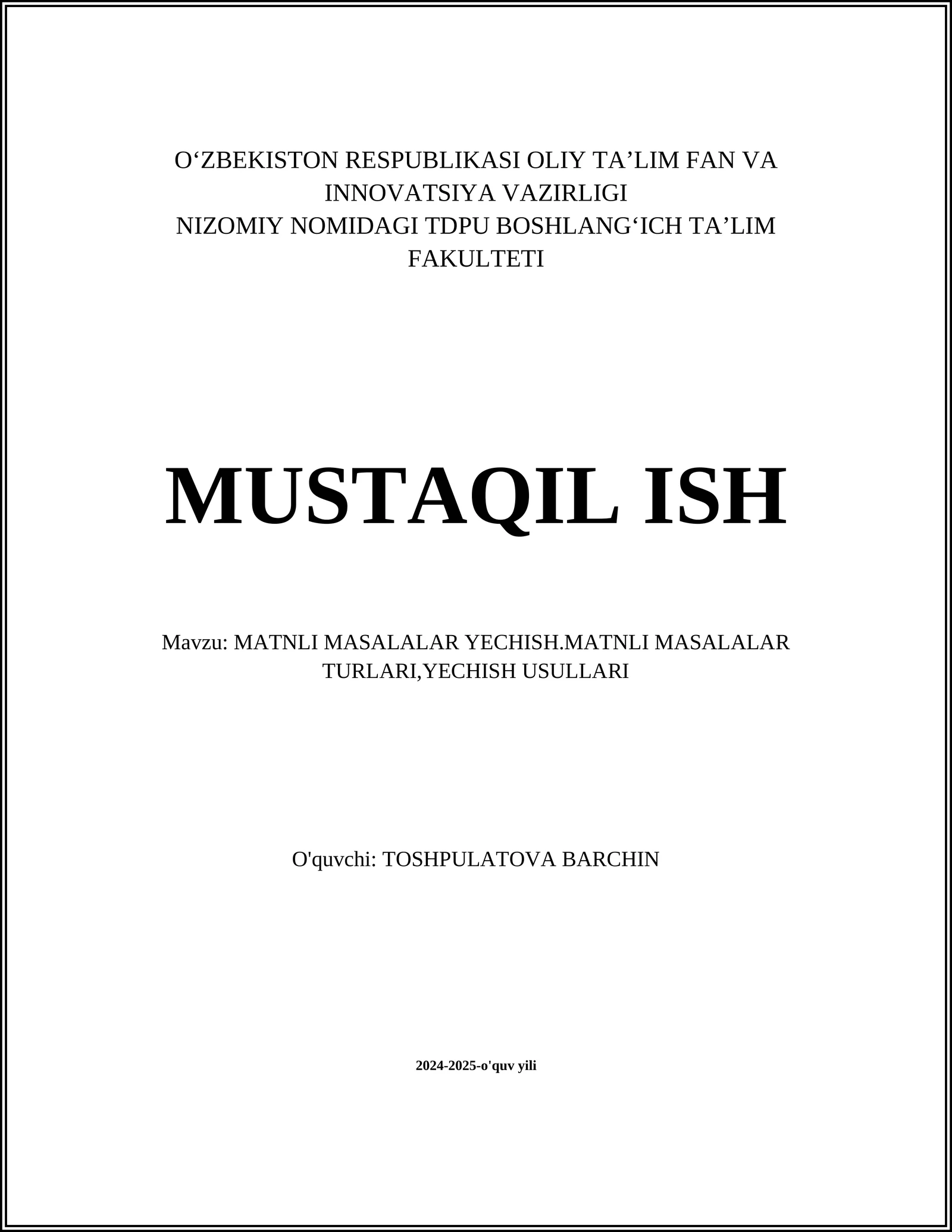 MATNLI MASALALAR YECHISH