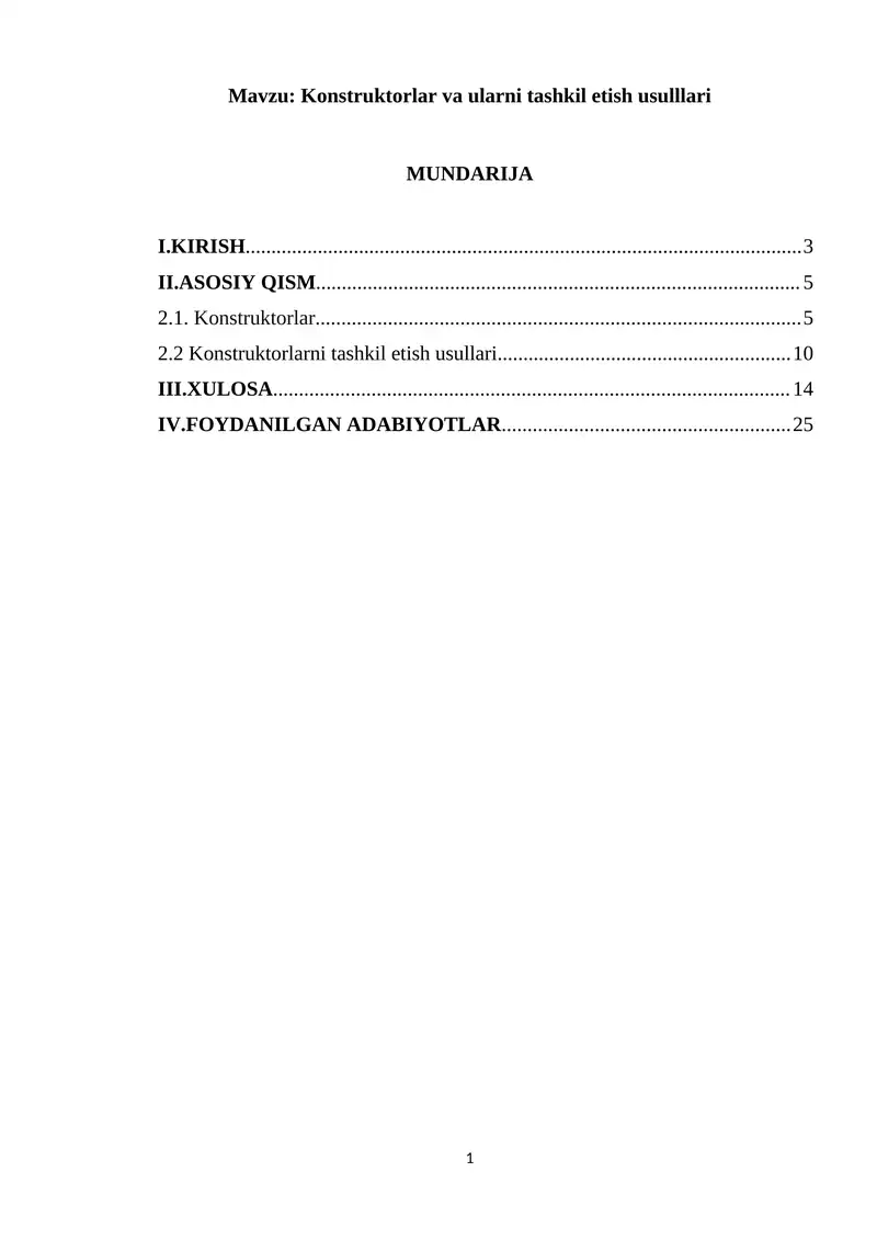 Konstruktorlar va ularni tashkil etish usulllari