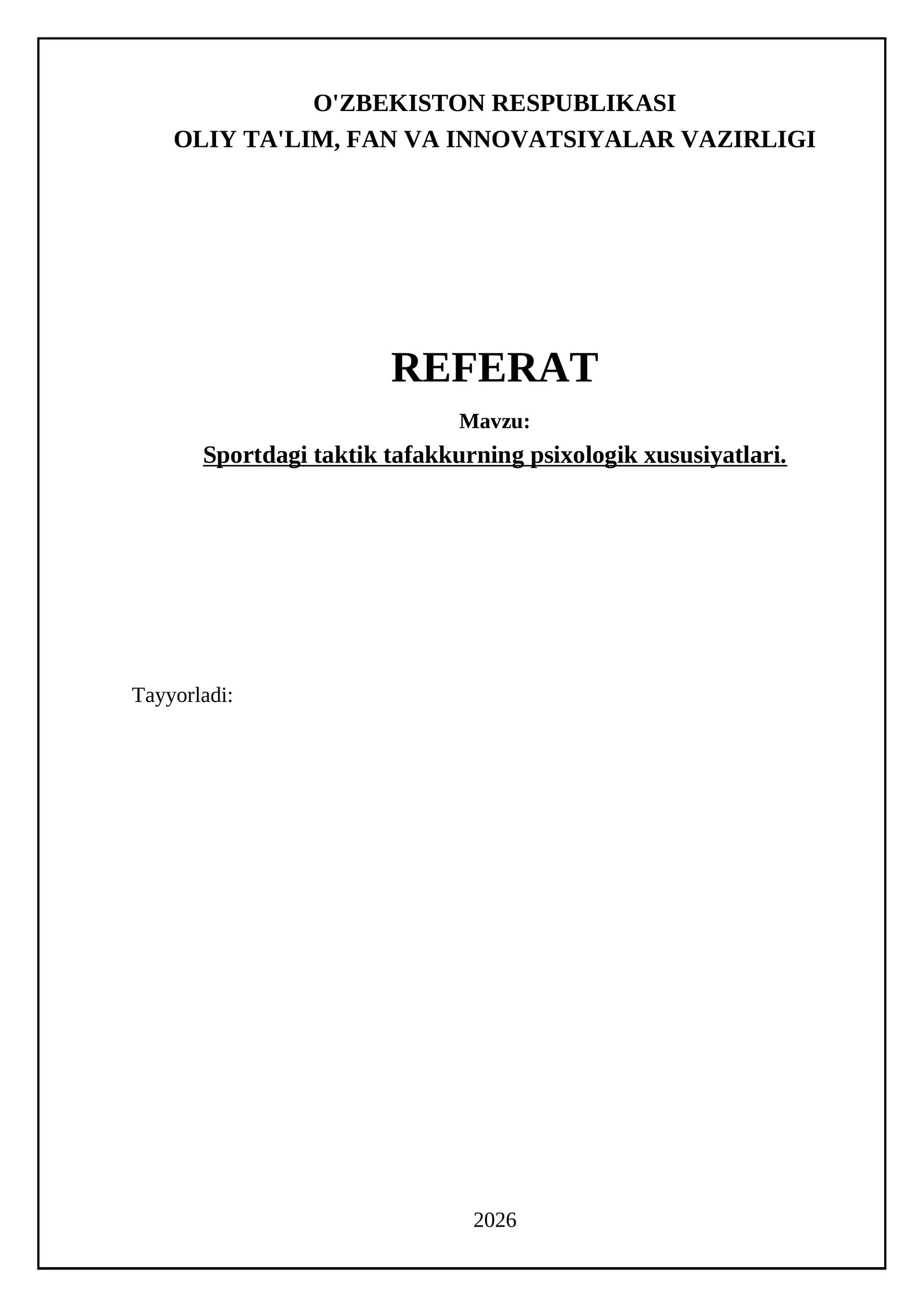 Sportda taktik tafakkurning psixologik xususiyatlari