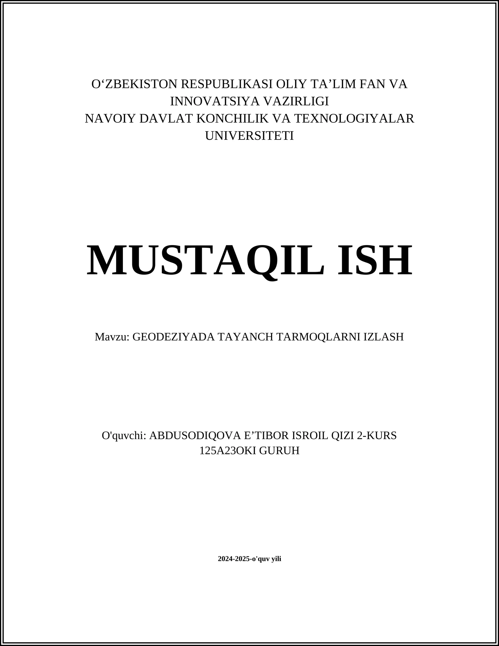 GEODEZIYADA TAYANCH TARMOQLARNI IZLASH