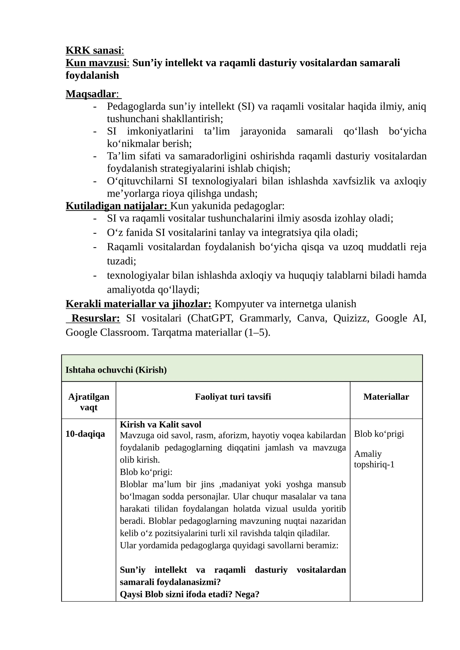 Sunʼiy intellekt va raqamli dasturiy vositalardan samarali foydalanish