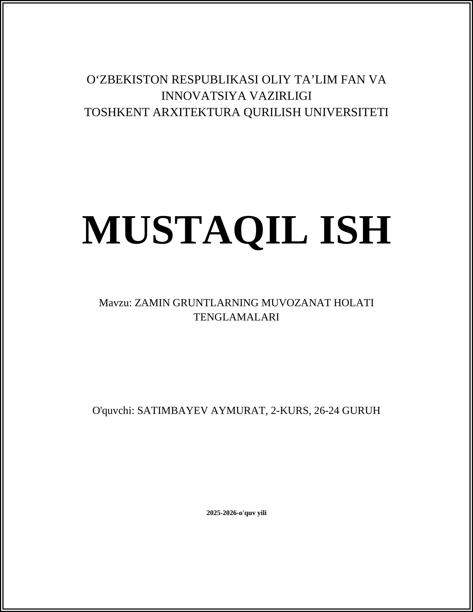 Zamin gruntlarining muvozanat holati tenglamalari