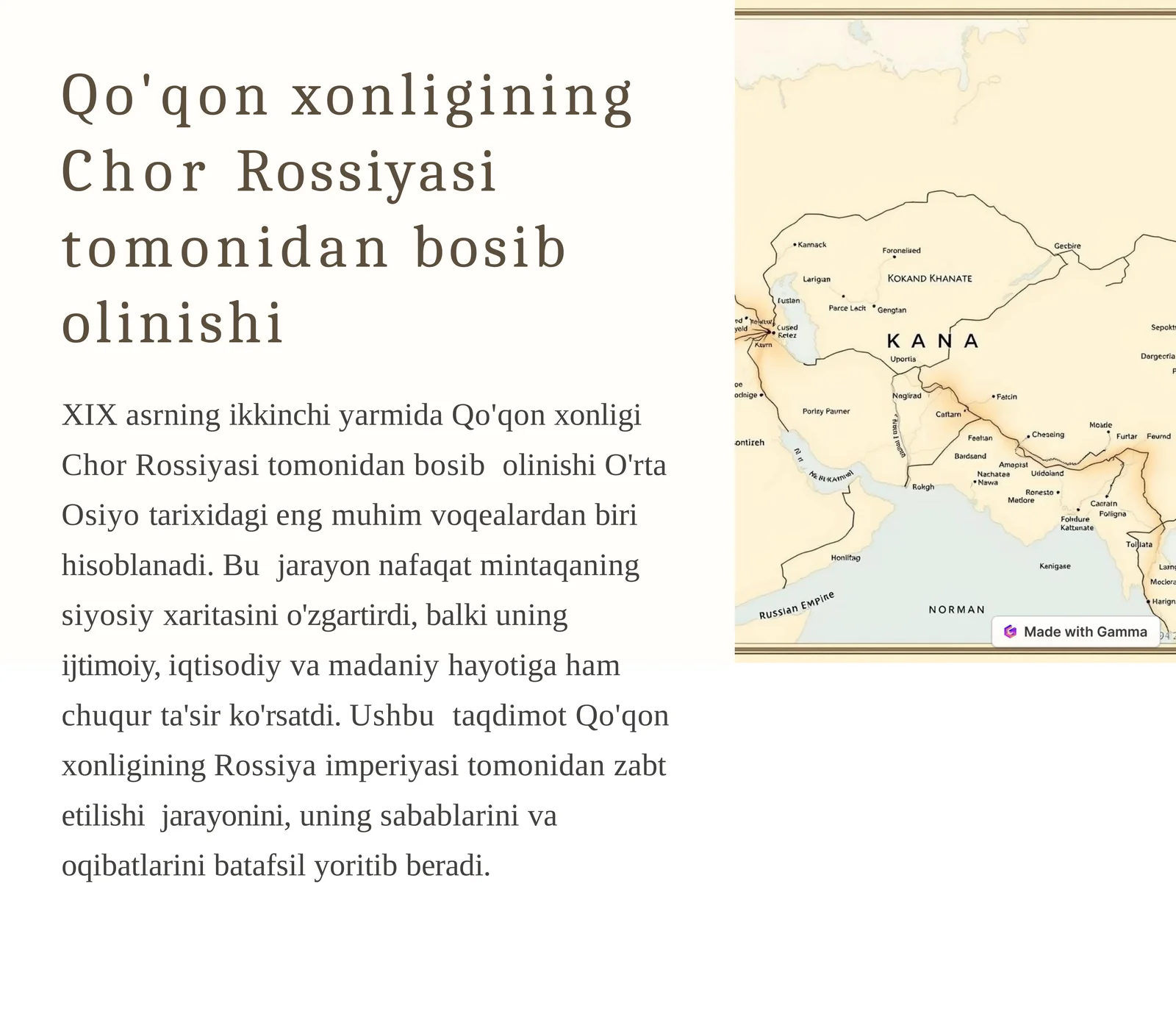 Qo'qonxonligining ChorRossiyasitomonidanbosibolinishi