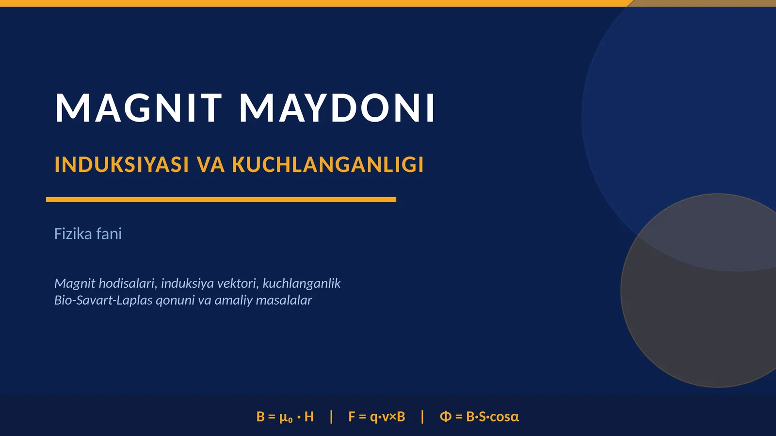 Magnit maydoni induksiyasi va kuchlanganligiga doir masalalar yechish