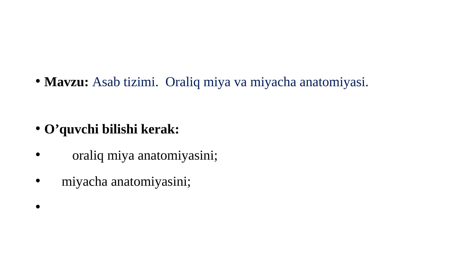Asabtizimi.Oraliqmiyavamiyachaanatomiyasi