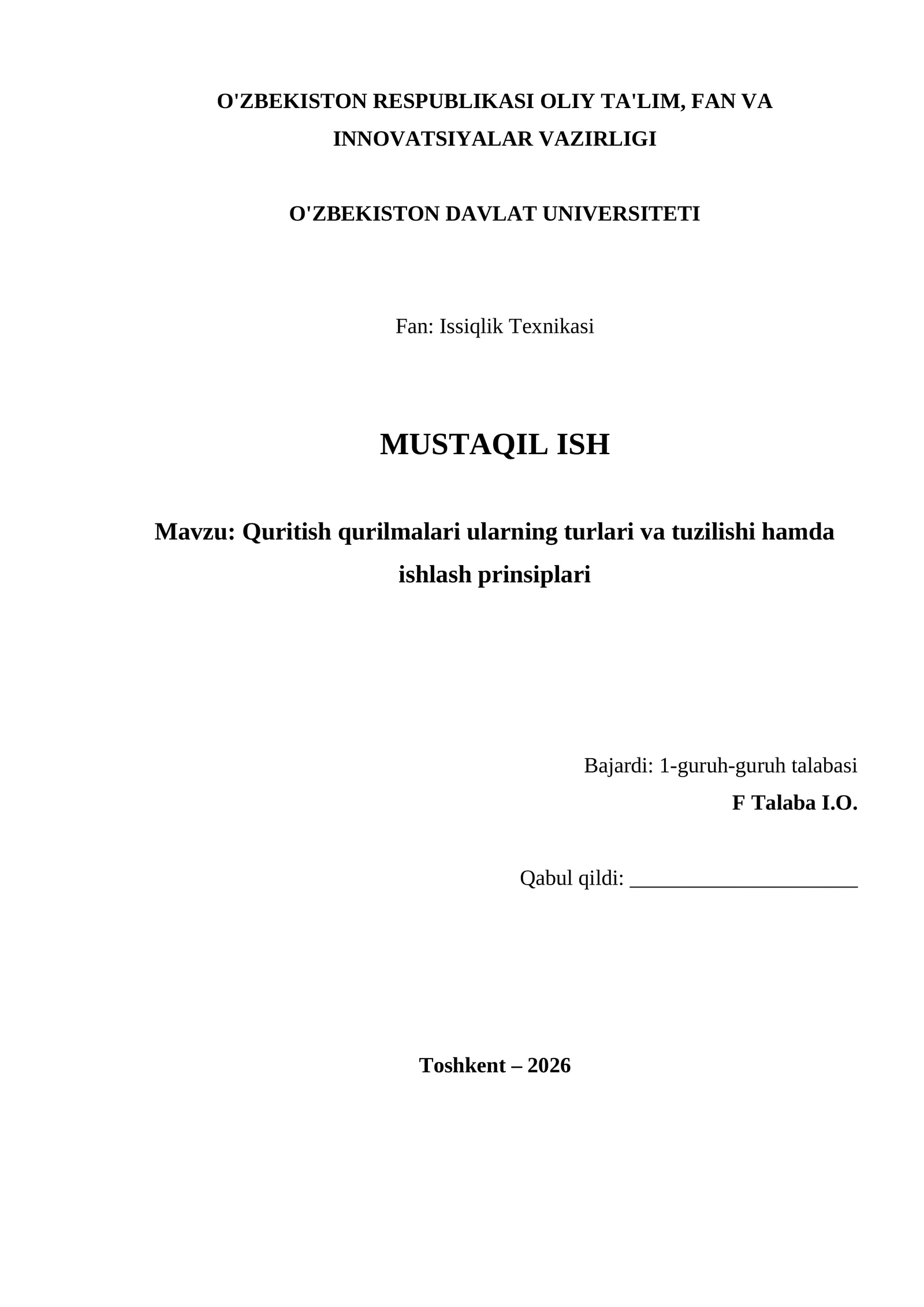 Quritish qurilmalari ularning turlari va tuzilishi hamda ishlash prinsiplari