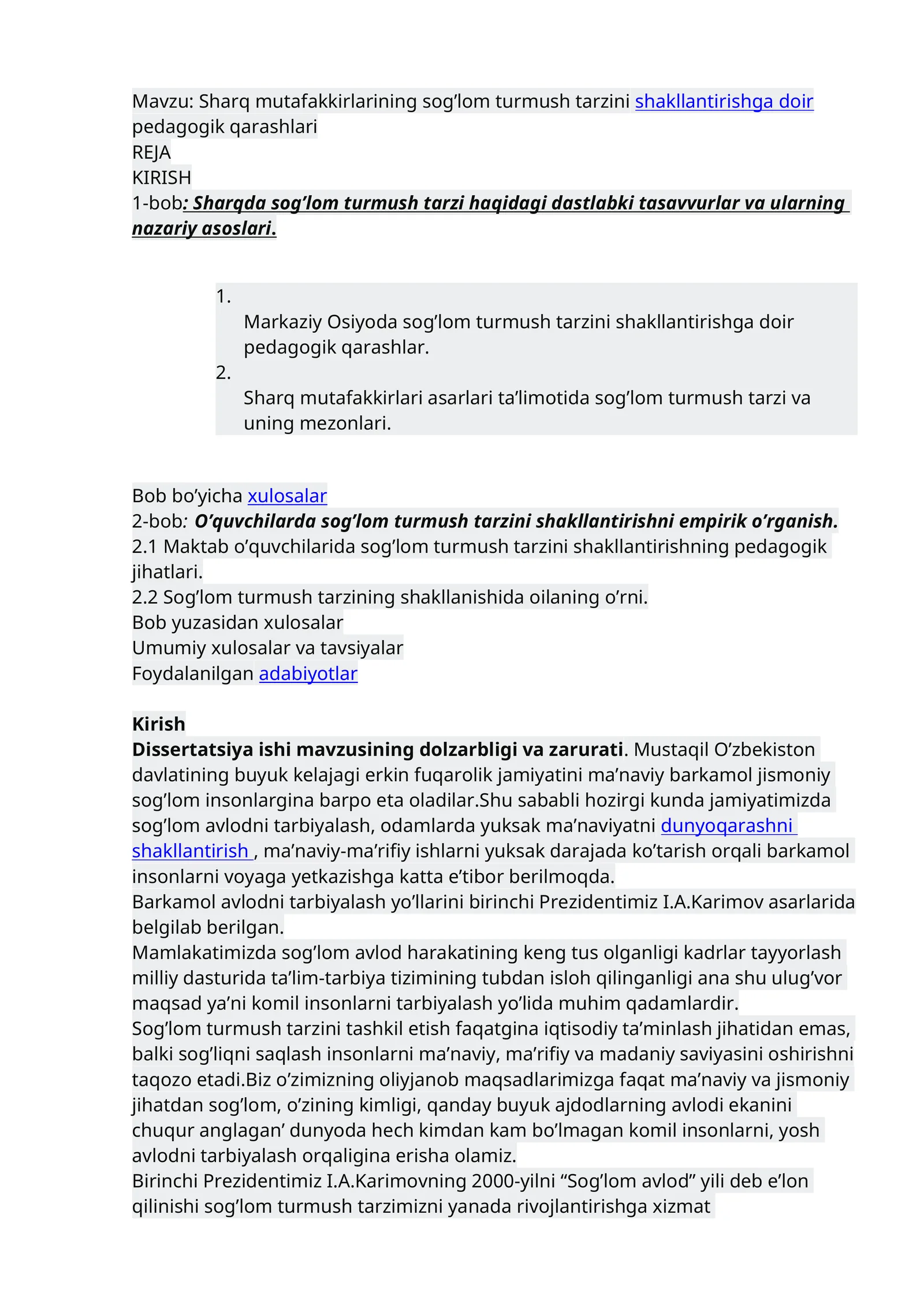 Sharq mutafakkirlarining sog’lom turmush tarzinishakllantirishga doir pedagogik qarashlari