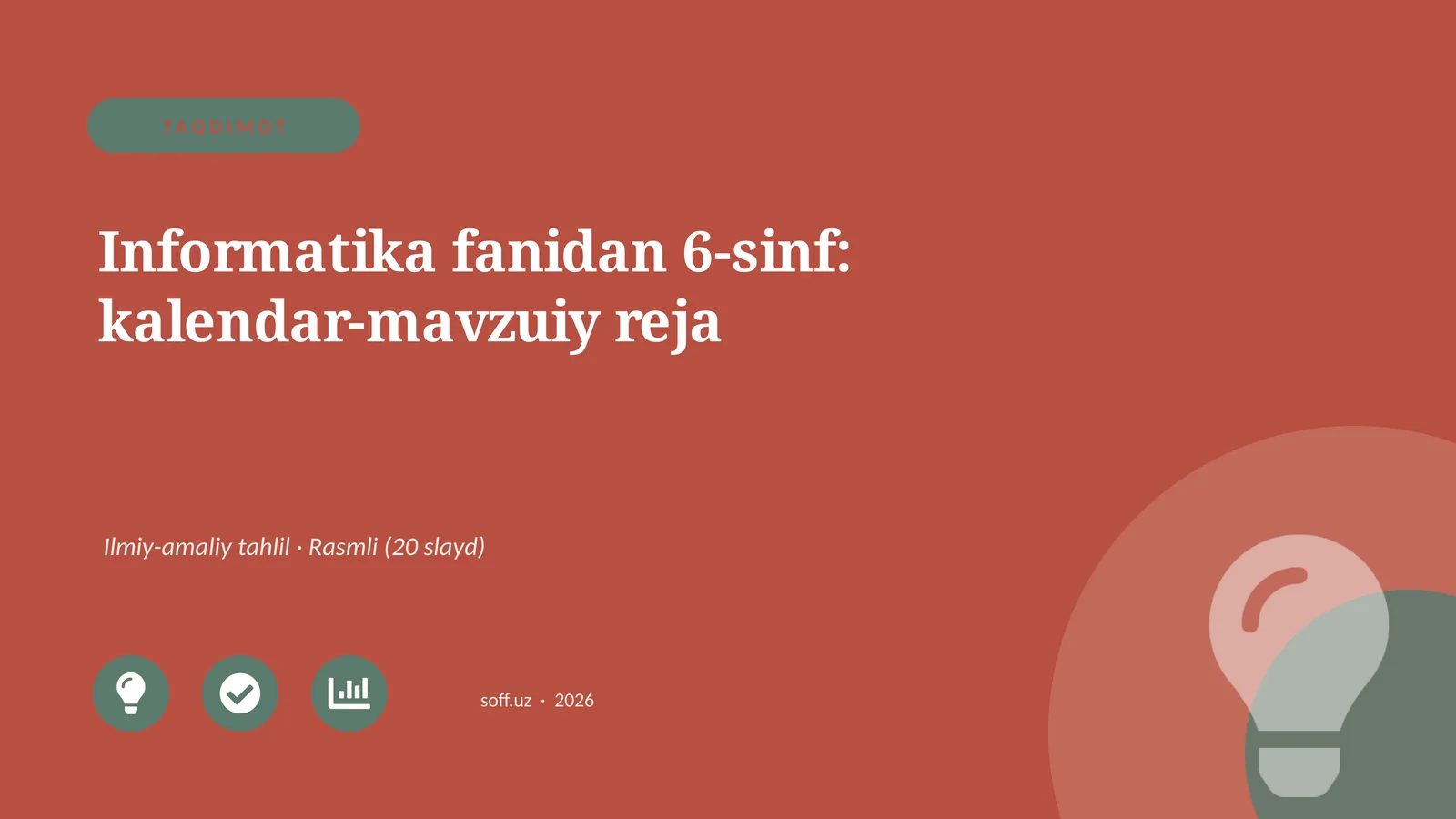 Informatika fanidan 6-sinf: kalendar-mavzuiy reja