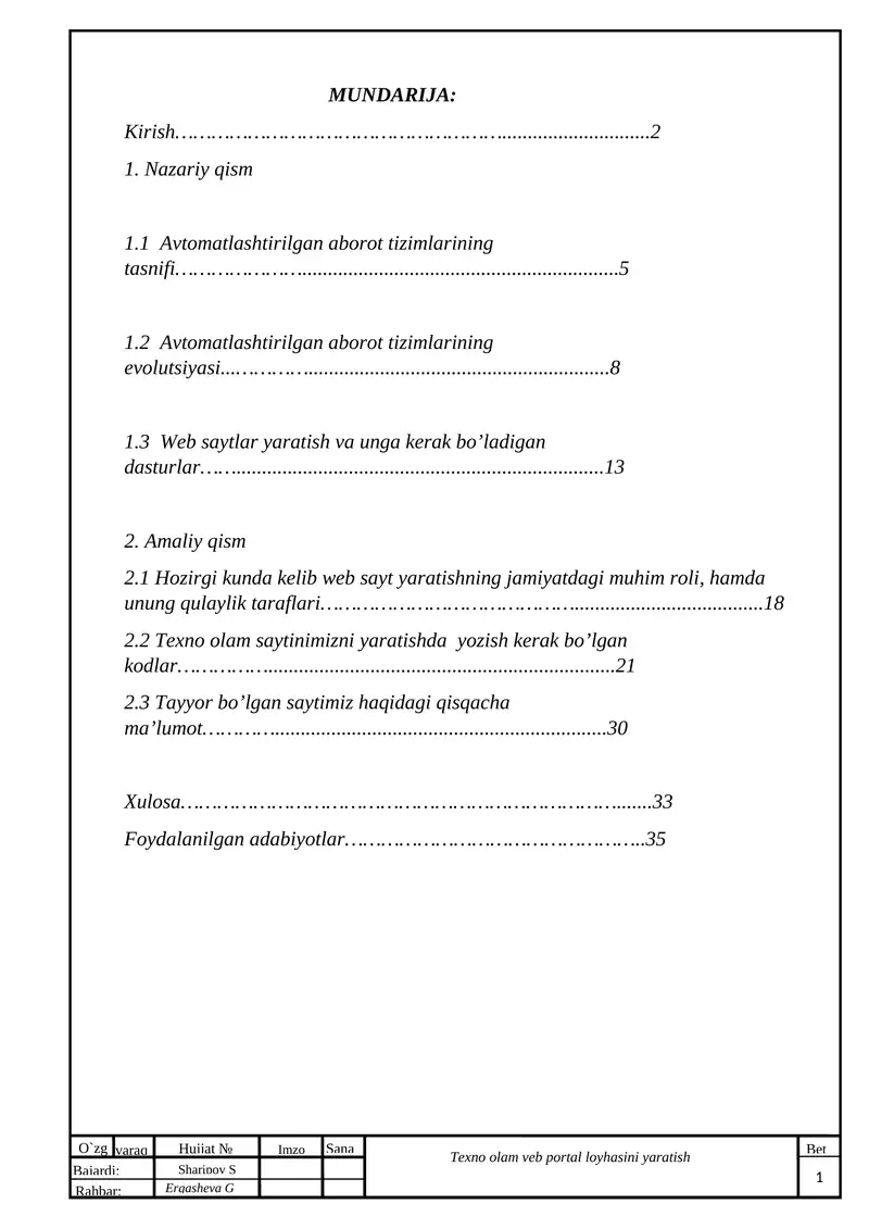 Web Sayt Yaratish va Dasturlar