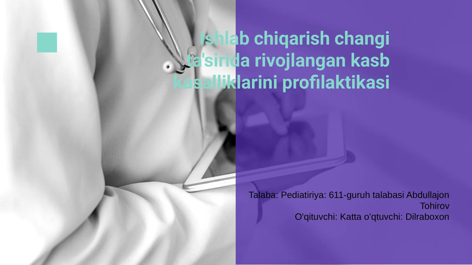 Ishlab chiqarish changi ta'sirida rivojlangan kasb kasalliklarini profilaktikasi