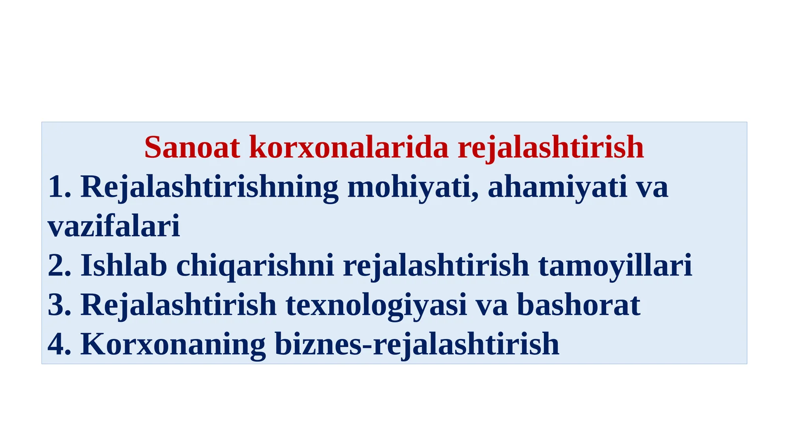 Sanoatkorxonalaridarejalashtirish