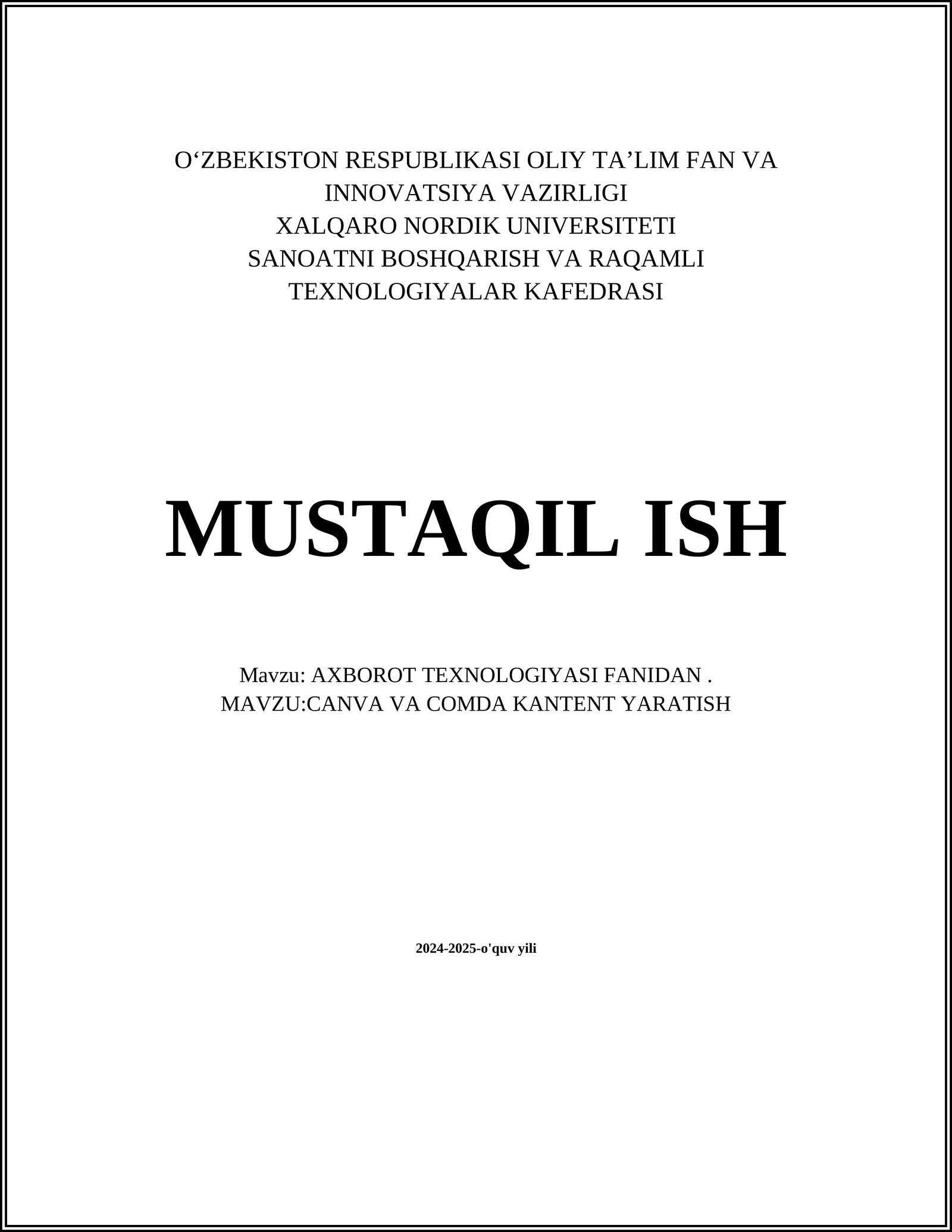 CANVA VA COMDA KANTENT YARATISH