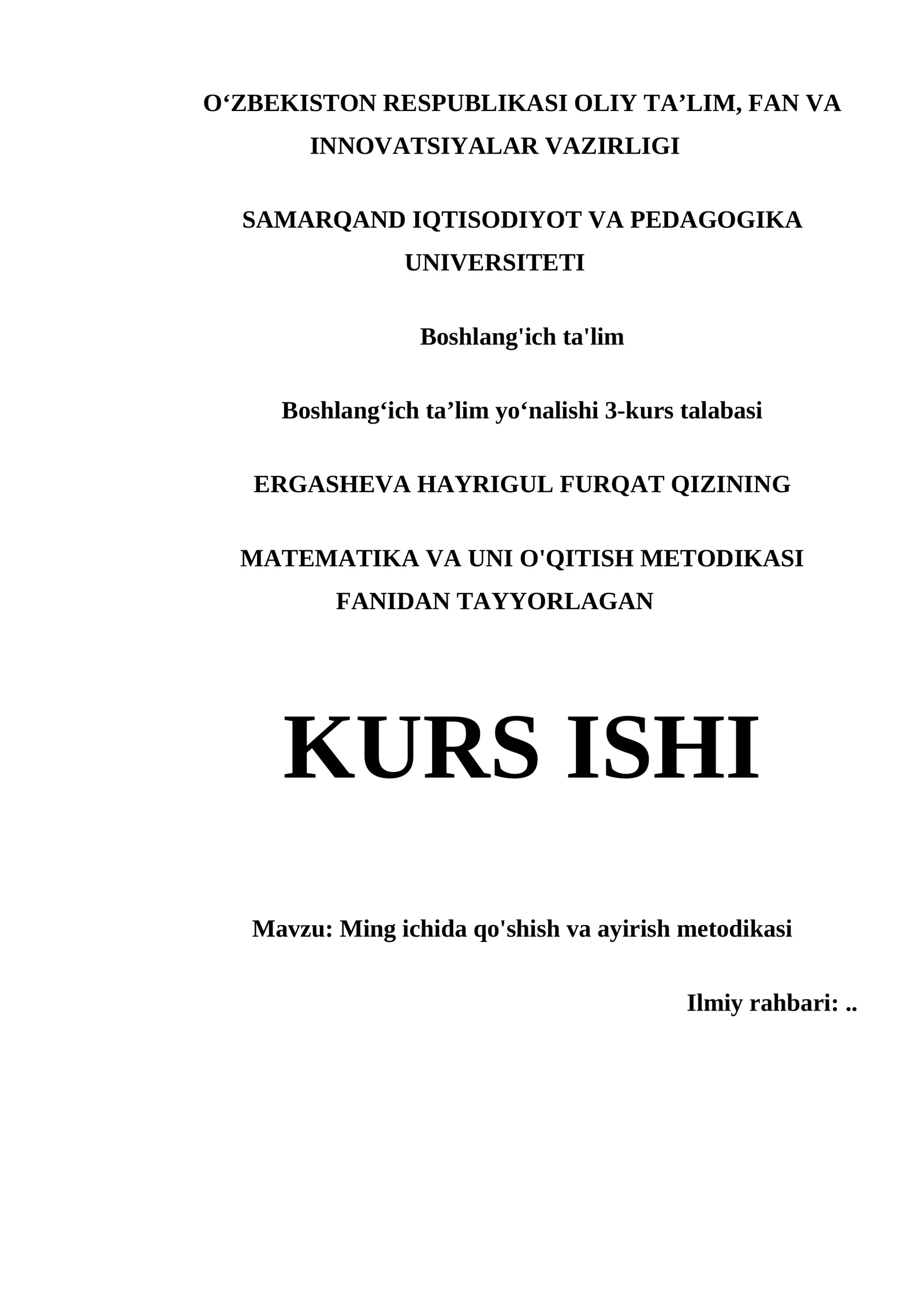 MING ICHIDA QO'SHISH VA AYIRISH METODIKASI
