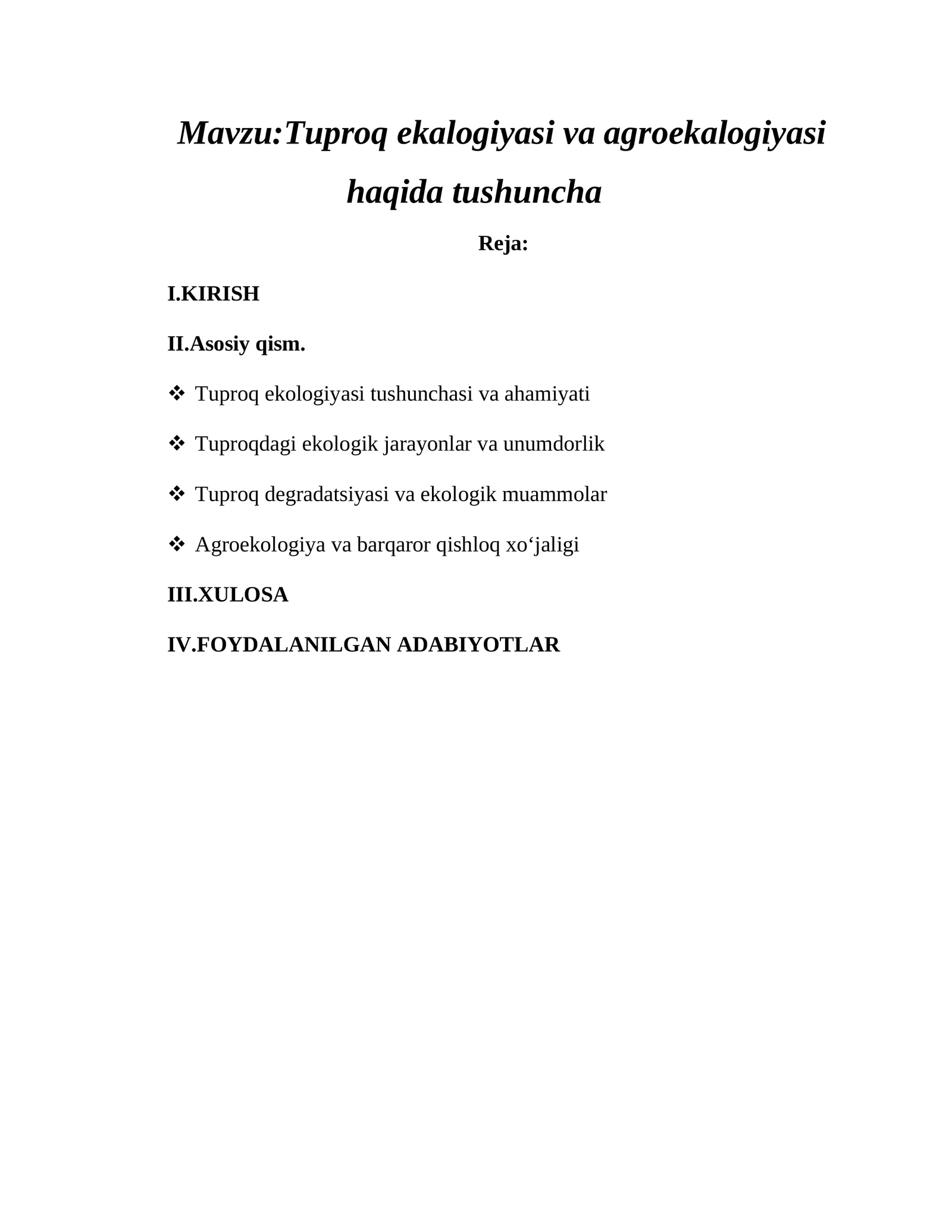 Tuproq ekalogiyasi va agroekalogiyasi haqida tushuncha