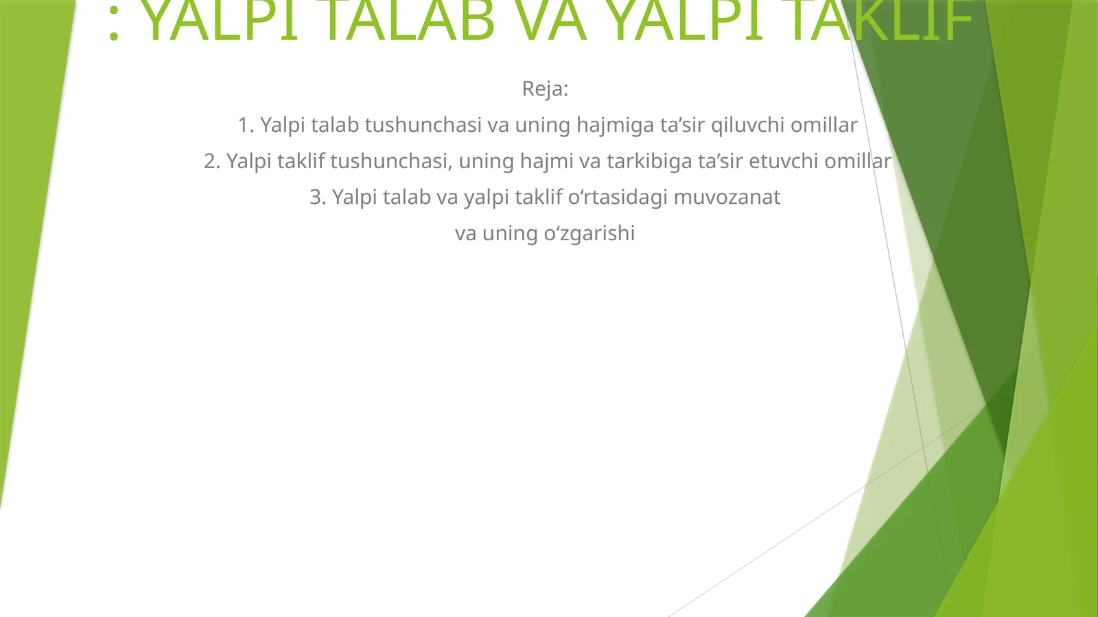 Yalpi Talab va Yalpi Taklif