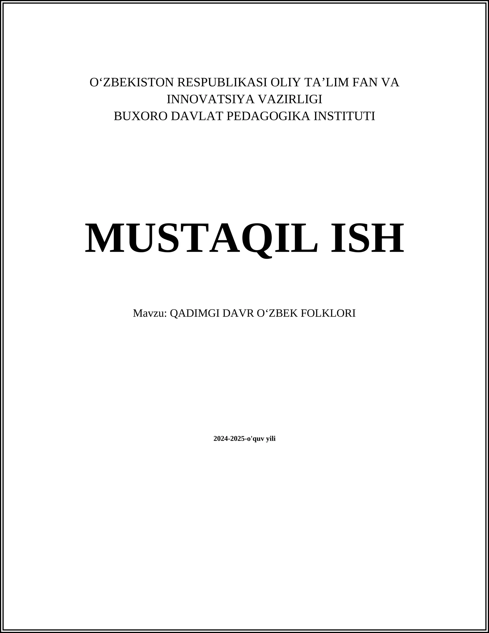 QADIMGI DAVR OʻZBEK FOLKLORI