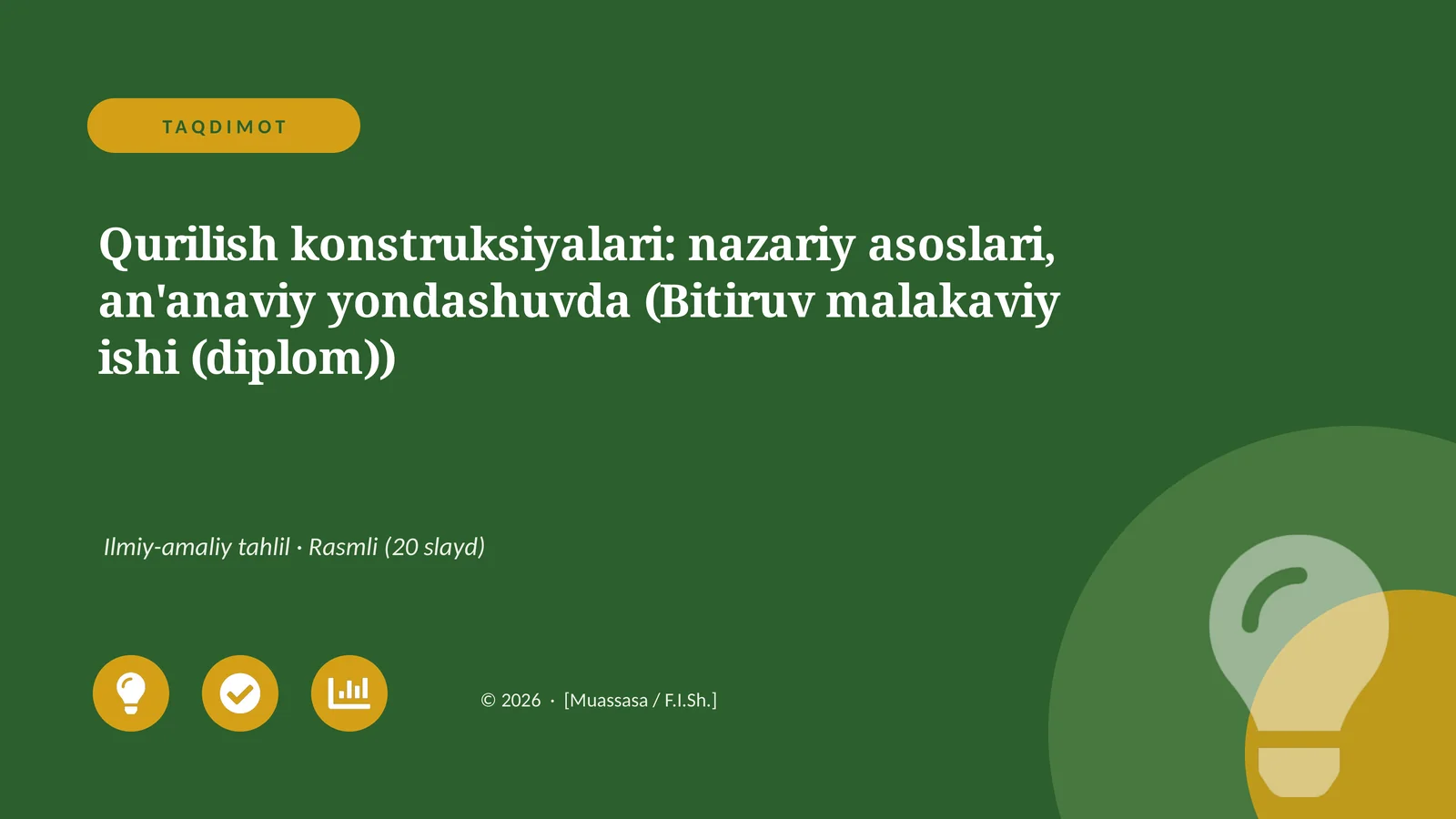 Qurilish konstruksiyalari: nazariy asoslari, an'anaviy yondashuvda (Bitiruv malakaviy ishi (diplom))