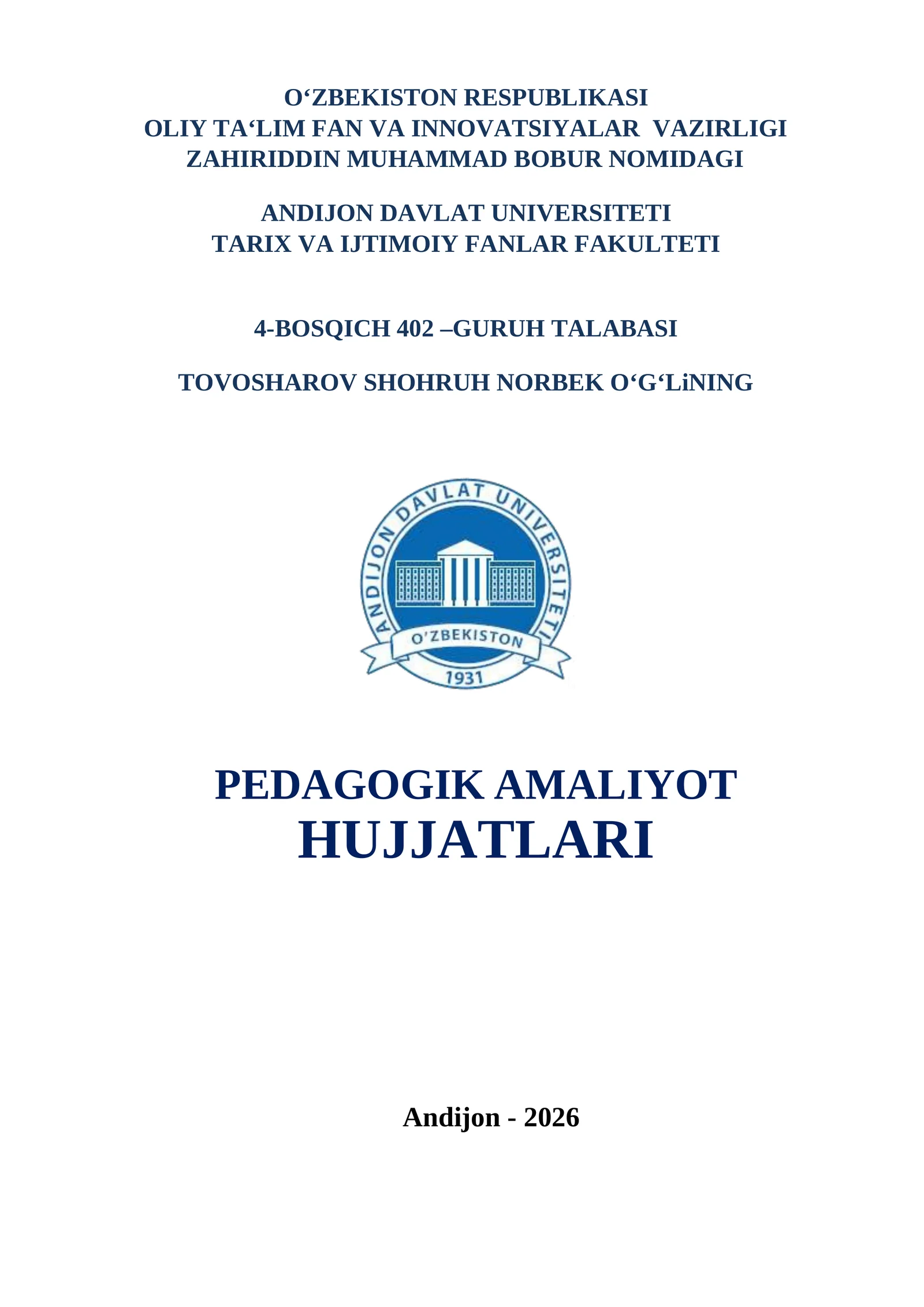 PEDAGOGIK AMALIYOT HUJJATLARI