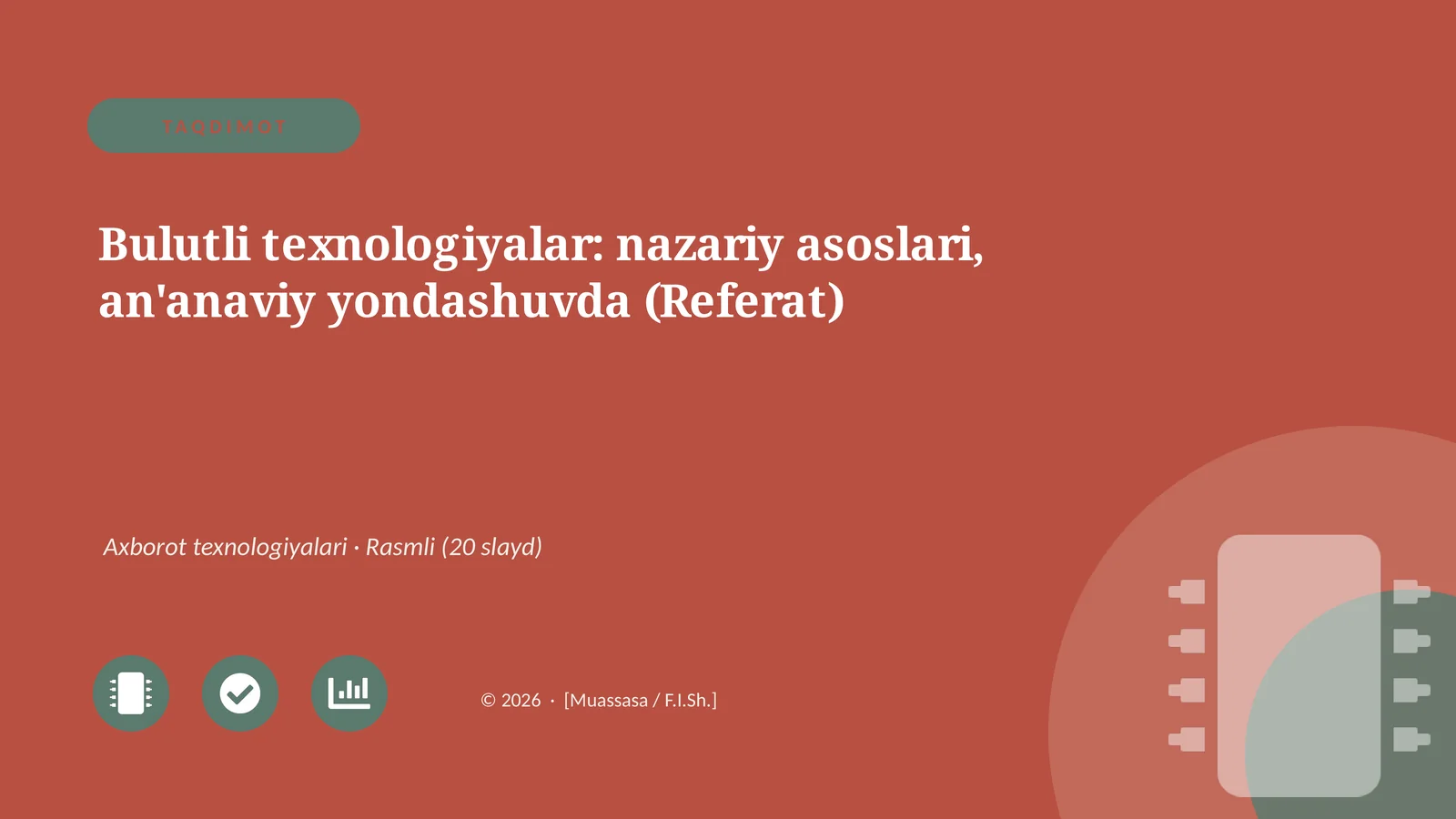 Bulutli texnologiyalar: nazariy asoslari, an'anaviy yondashuvda (Referat)