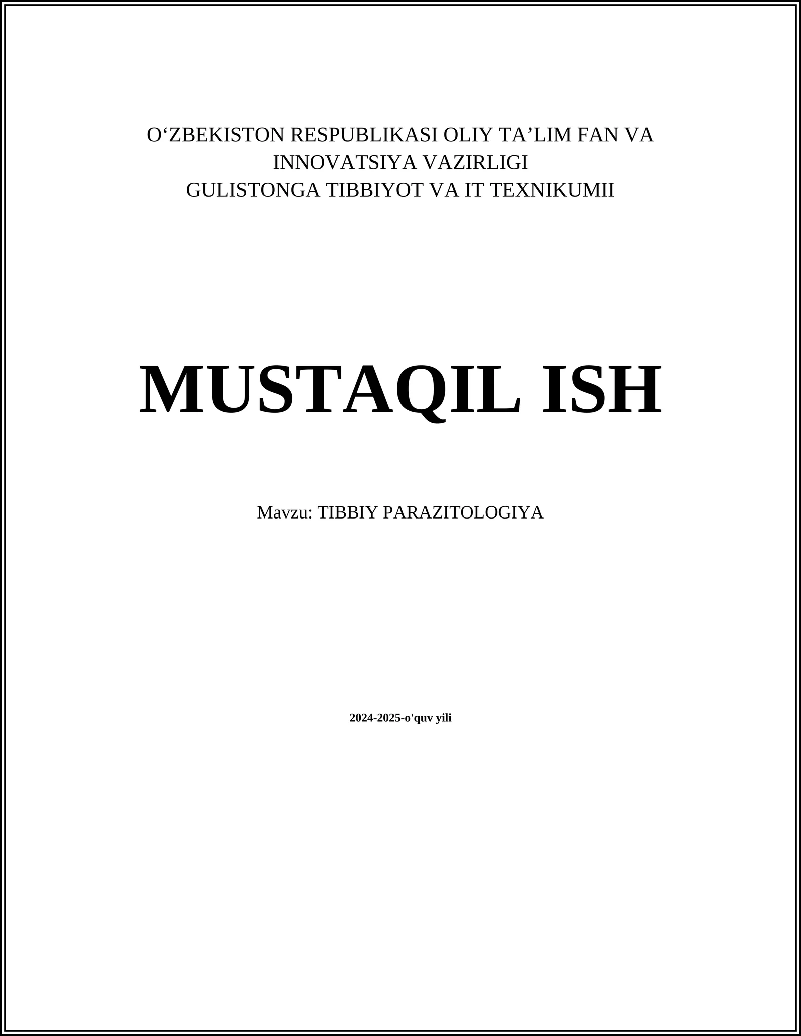 TIBBIY PARAZITOLOGIYA