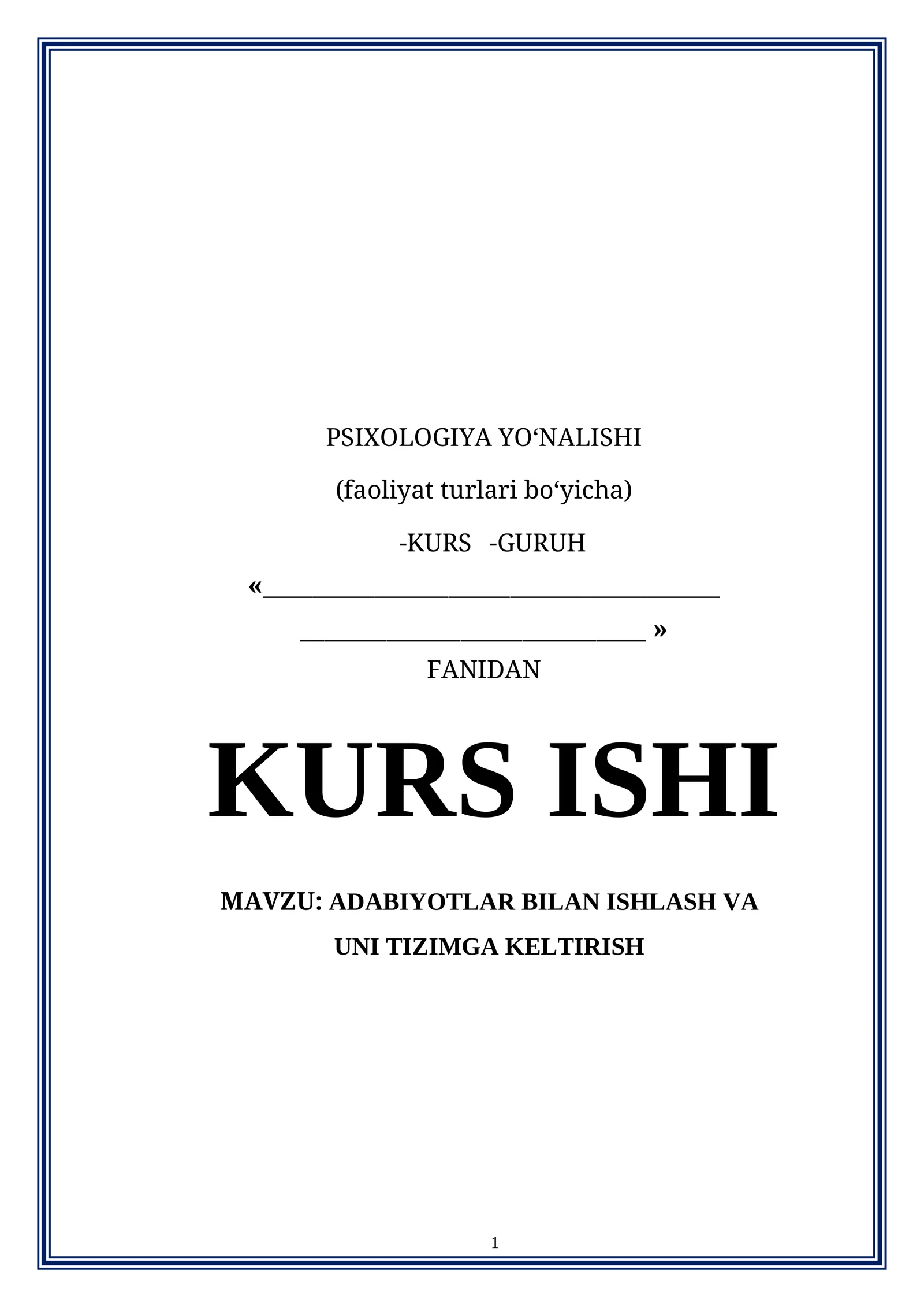 PSIXOLOGIYA YO‘NALISHI