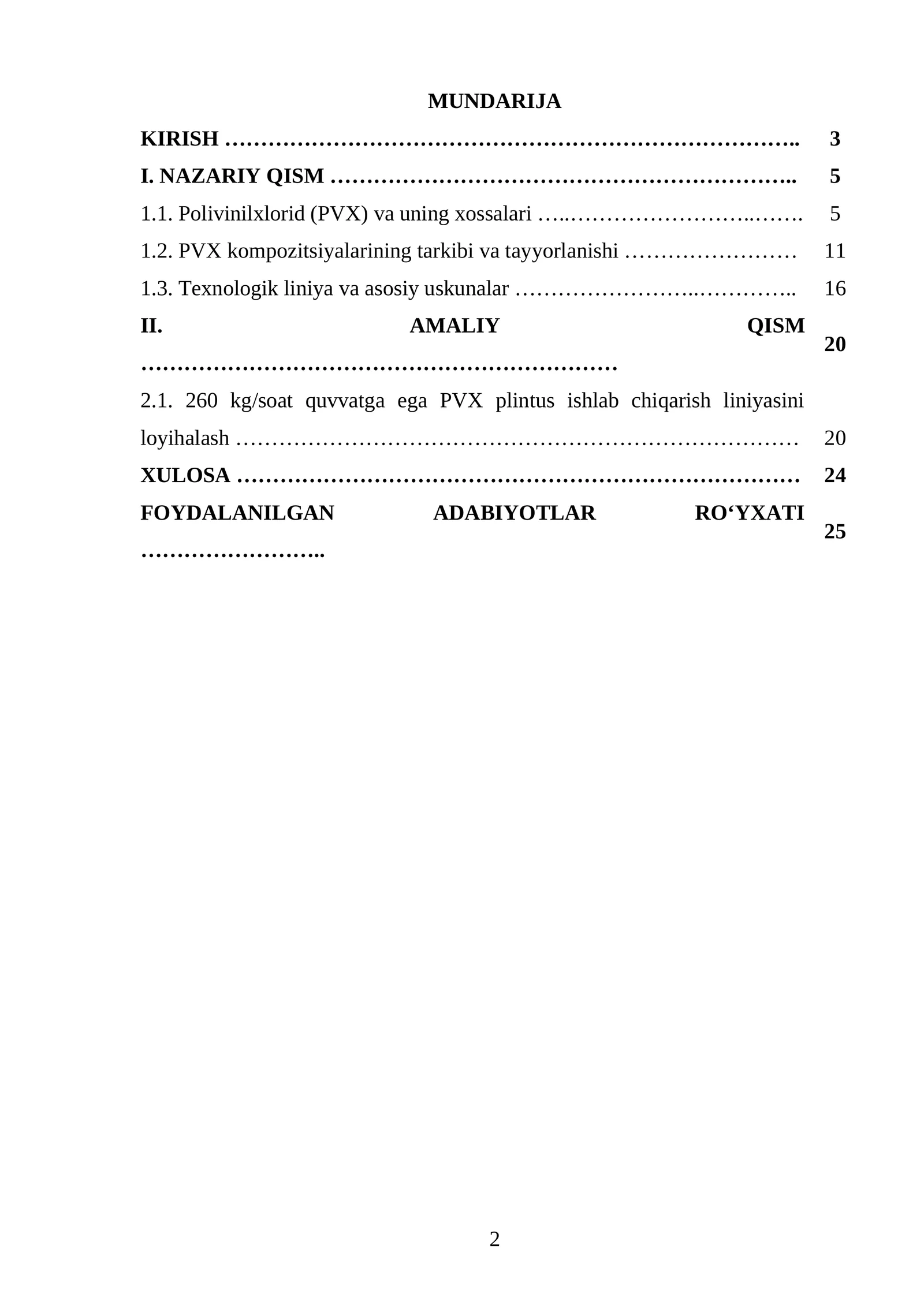 Ish unumdorligi Q=260 kg/soat bo‘lgan PVX dan plintus ishlab chiqaradigan texnologik liniyasini loyihalash.