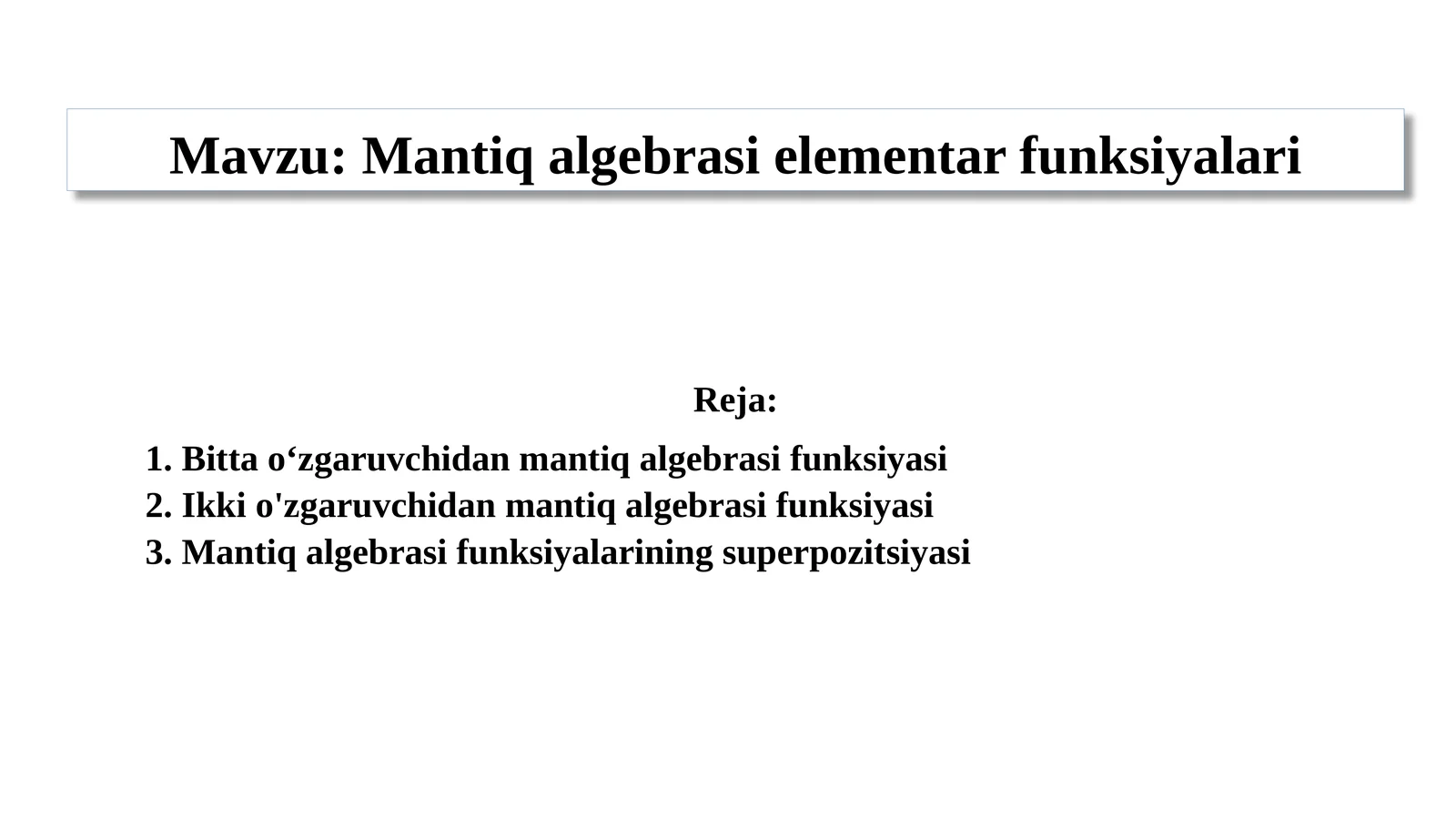 Mantiq algebrasi elementar funksiyalari