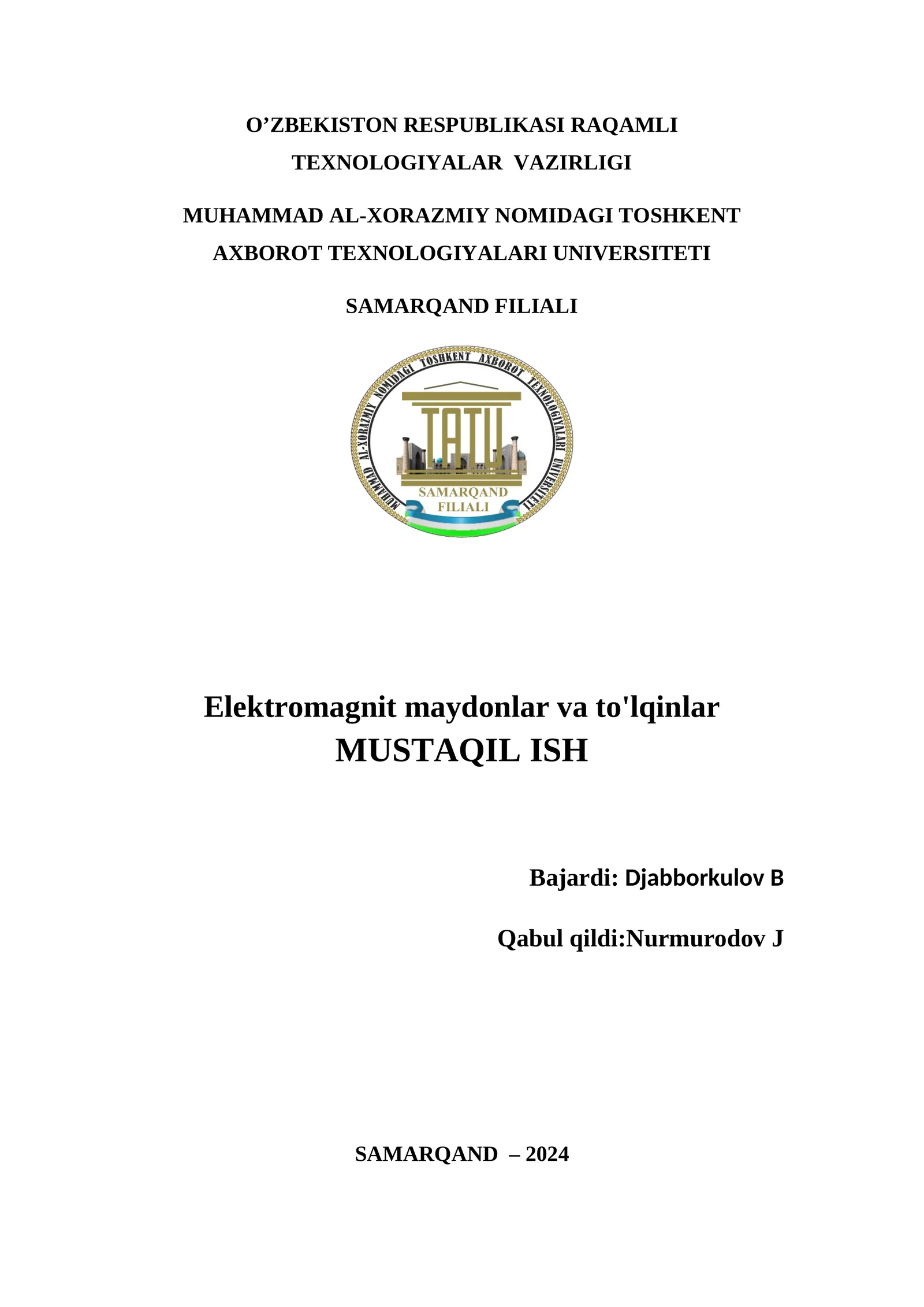 Asosiy to'lqinning maydon tuzilishi va uning parametrlari