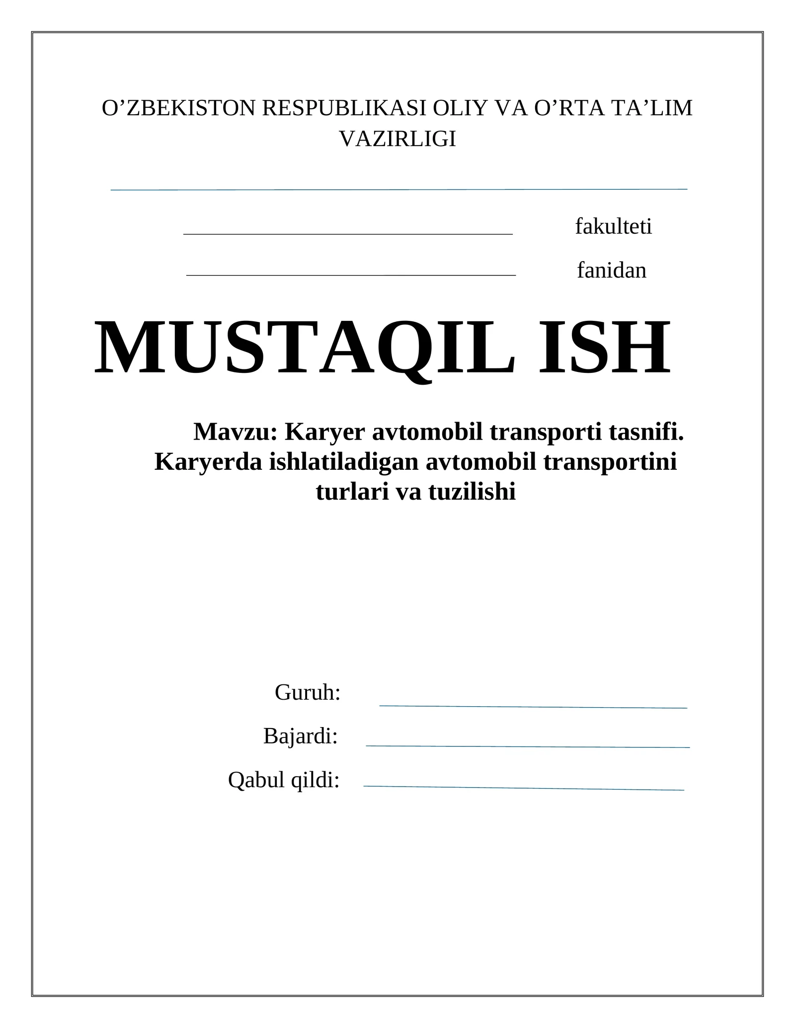 Karyer avtomobil transporti tasnifi