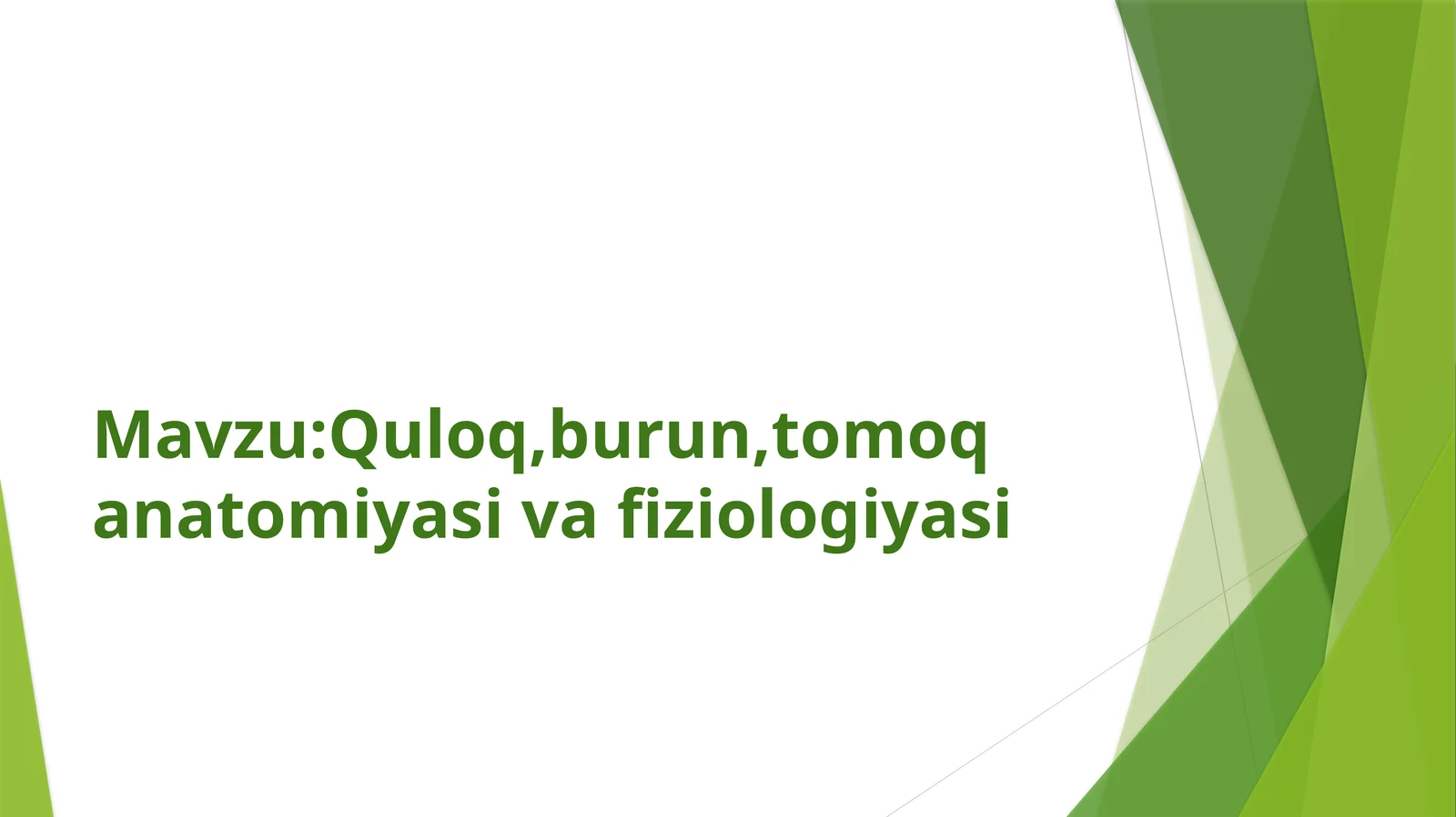 Quloq, burun, tomoq anatomiyasi va fiziologiyasi