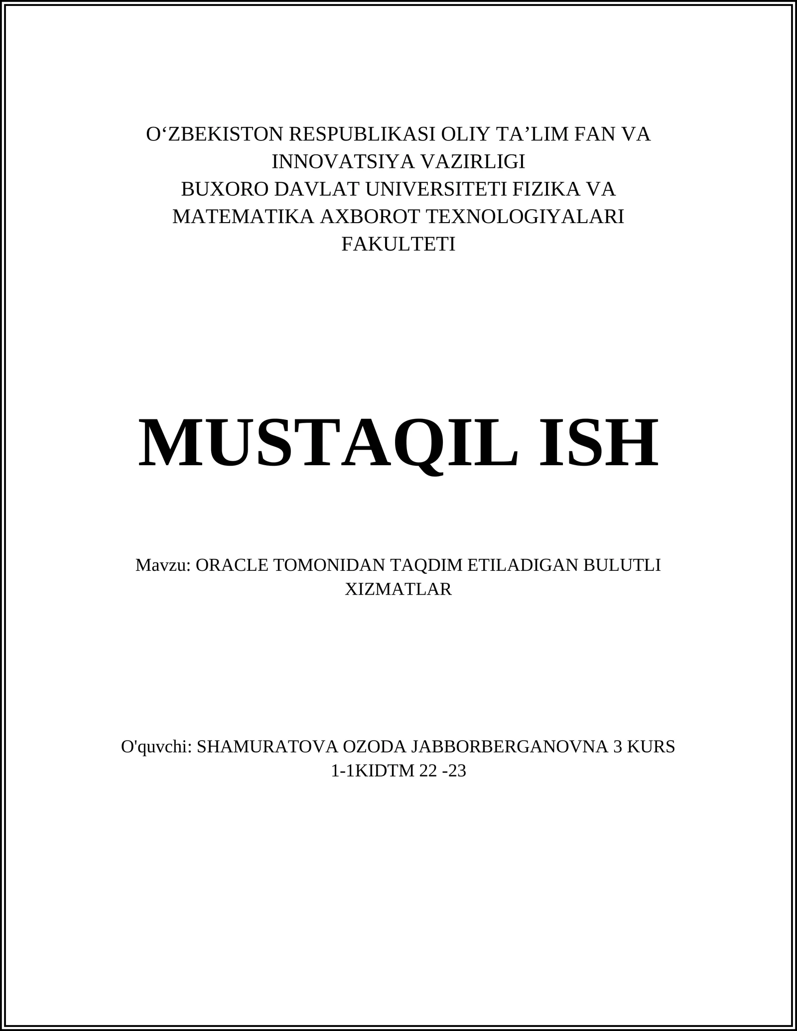 ORACLE BULUTLI INFRATUZILMASI (OCI)