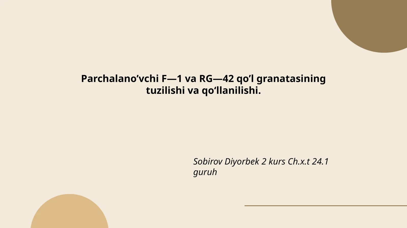 Parchalano’vchi F-1 va RG-42 qo’l granatasi