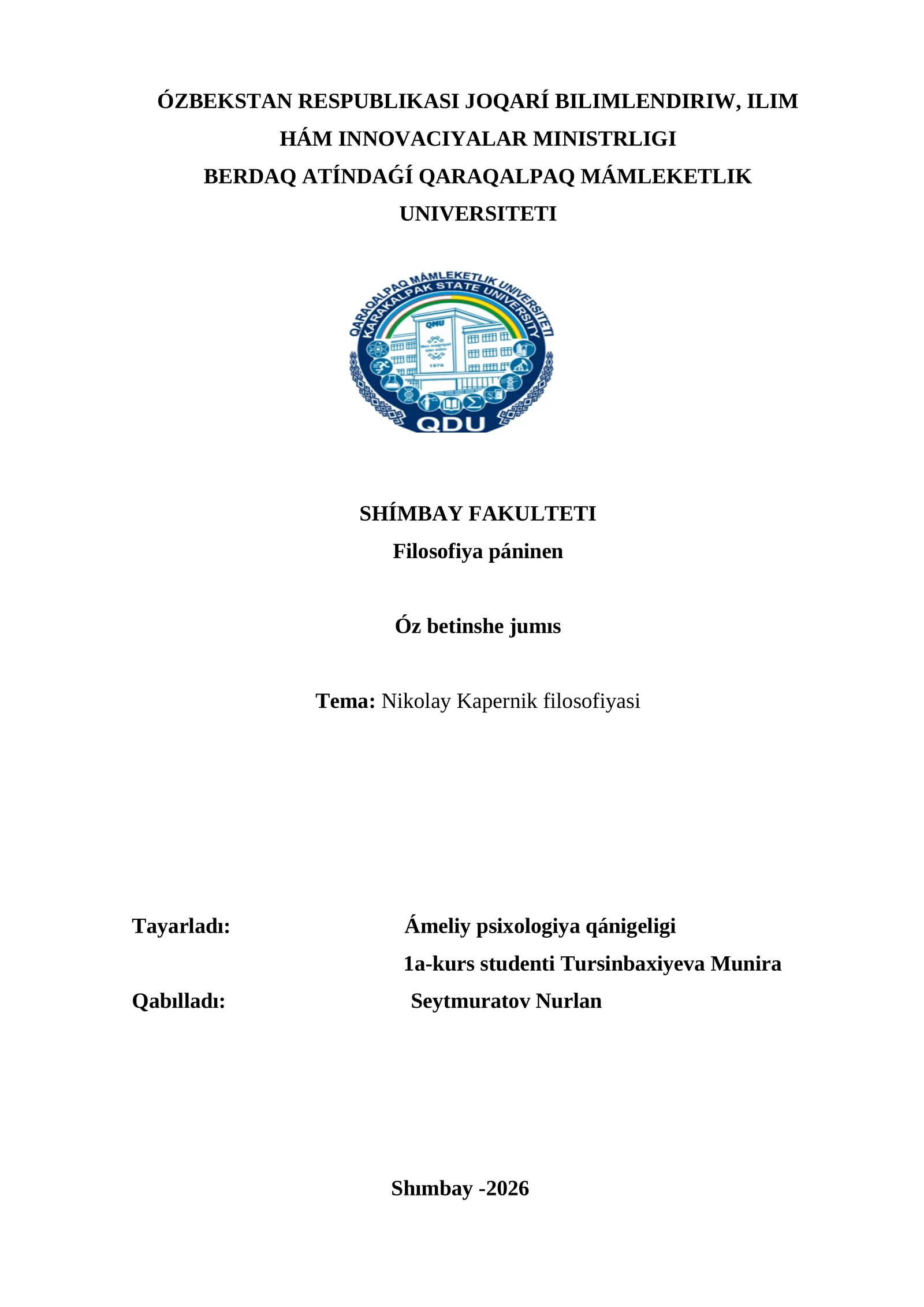 Nikolay Kapernik filosofiyasi